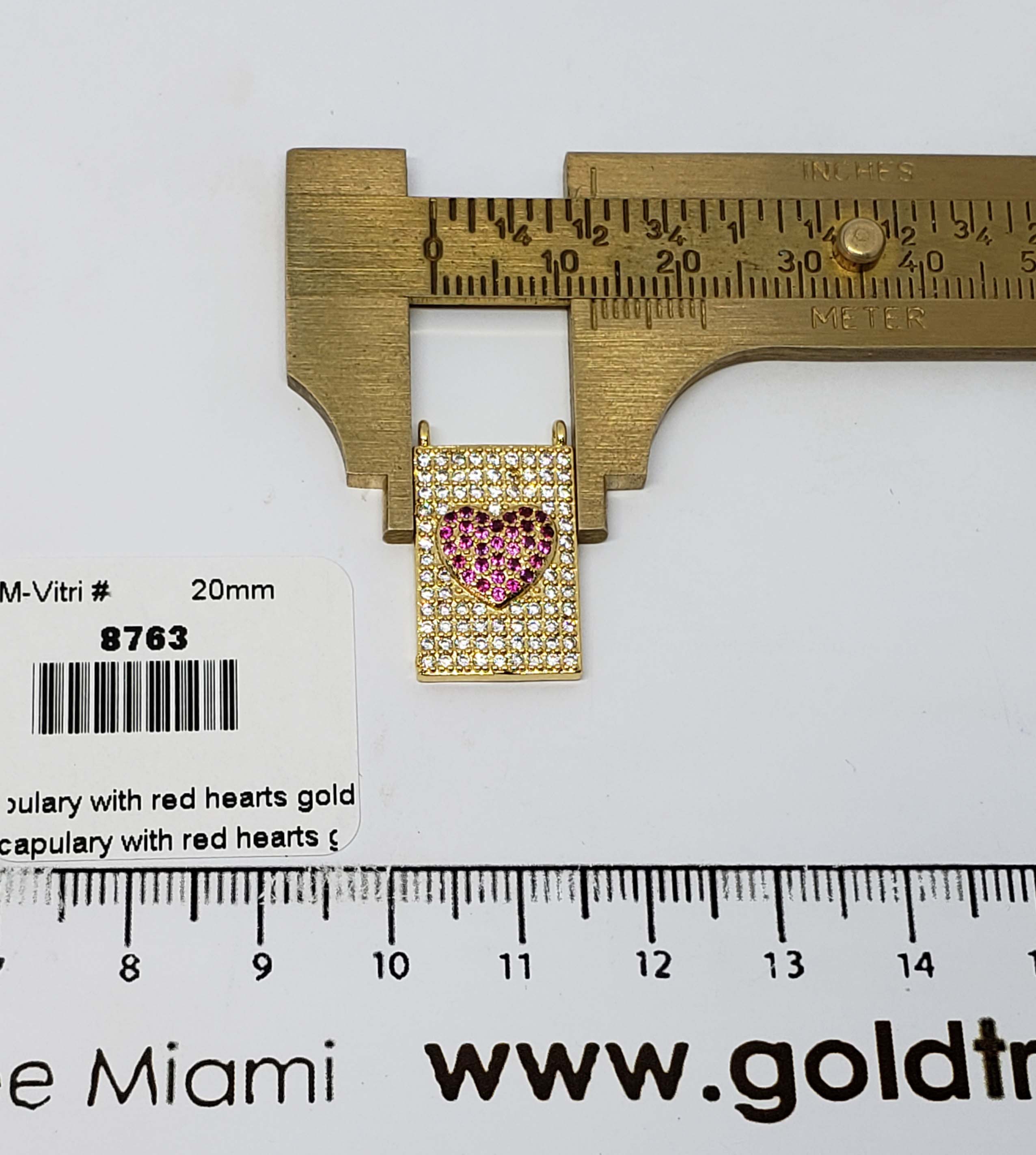 8763 Gold Scapulary with Fuchsia Heart Charm