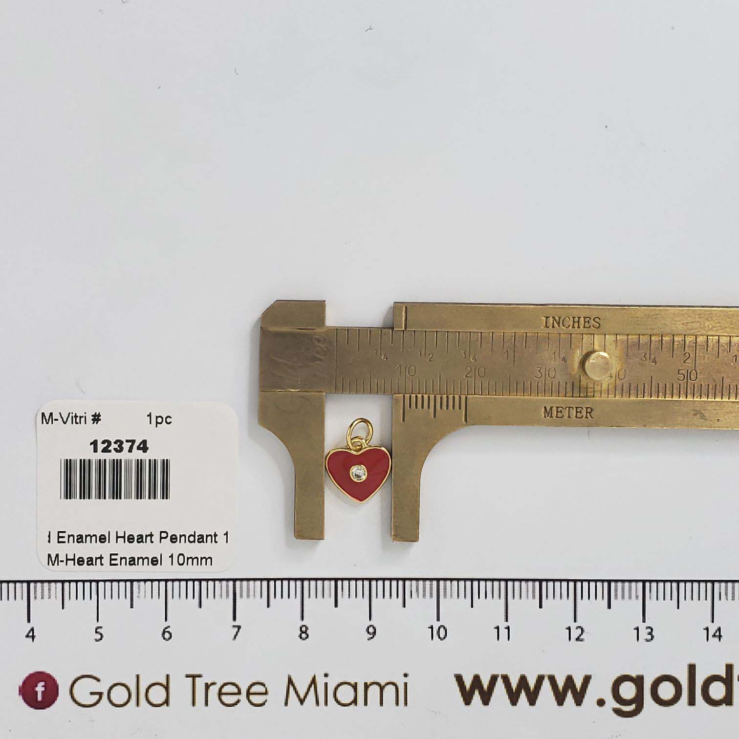 12374 10mm Red Enamel Heart with Crystal Pendant 