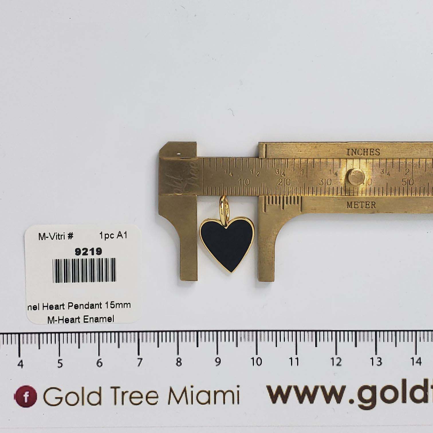 9219 15mm Black Enamel Heart Pendant