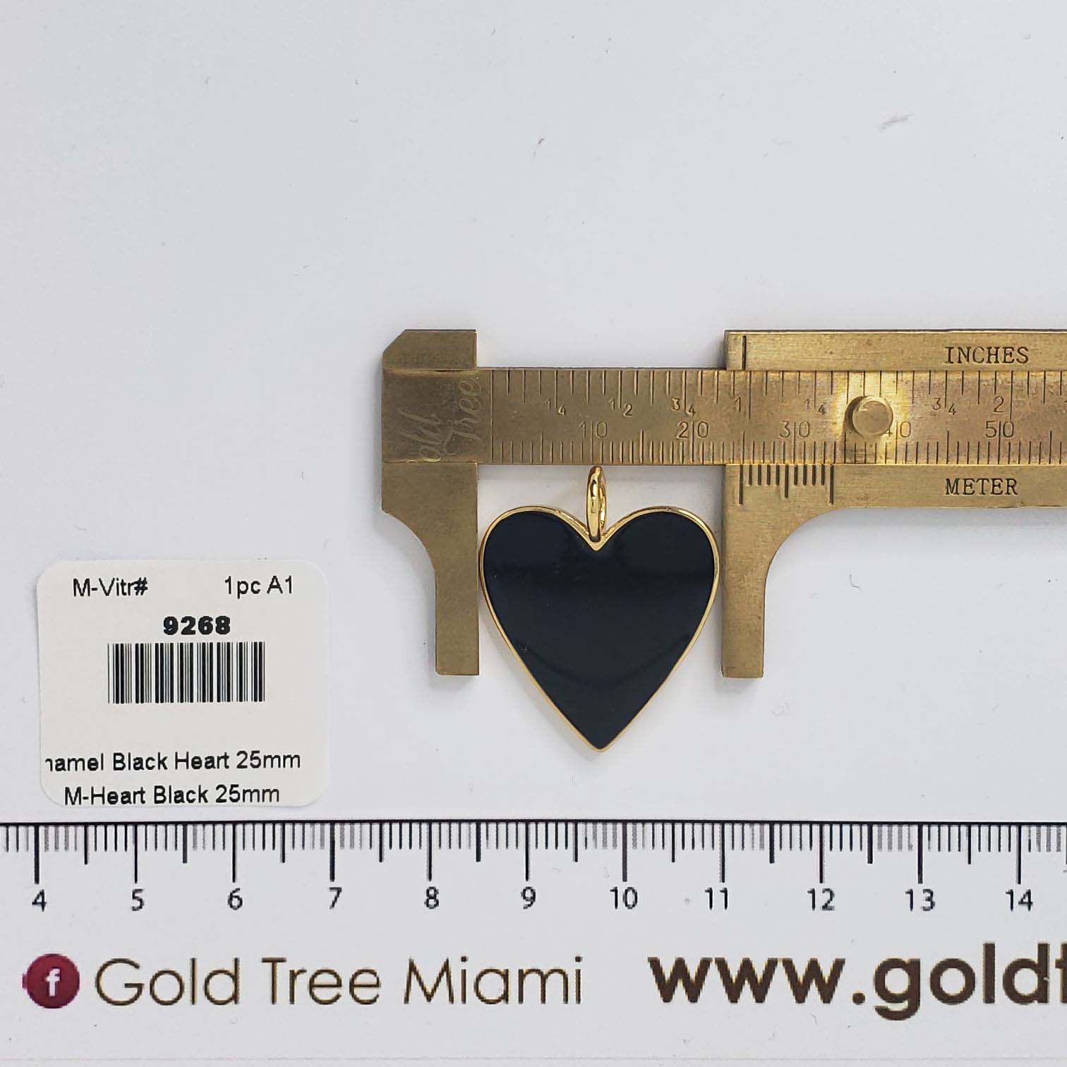 9268 25mm Black Enamel Heart Pendant 