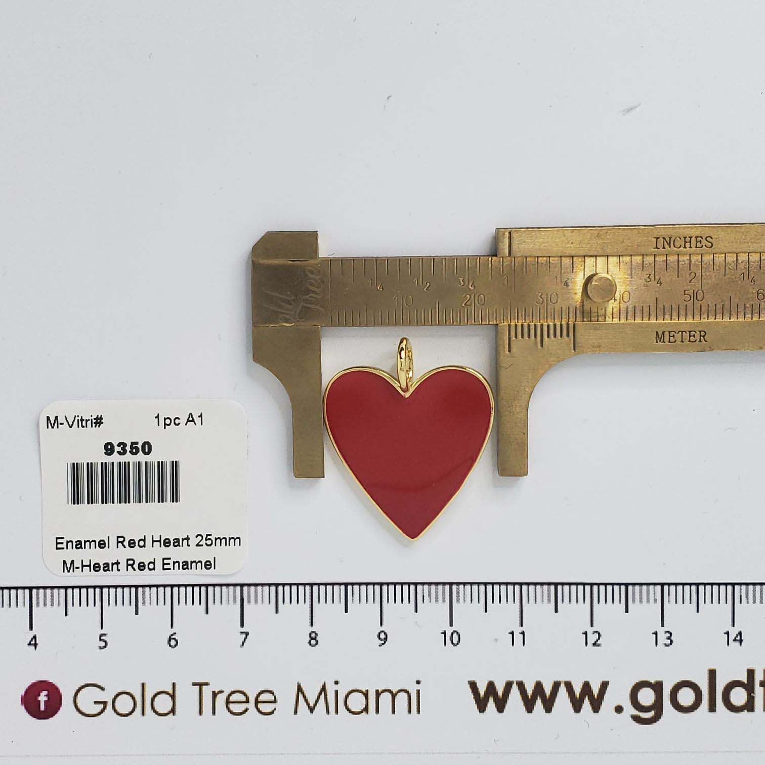 9350 25mm Red Enamel Heart Pendant