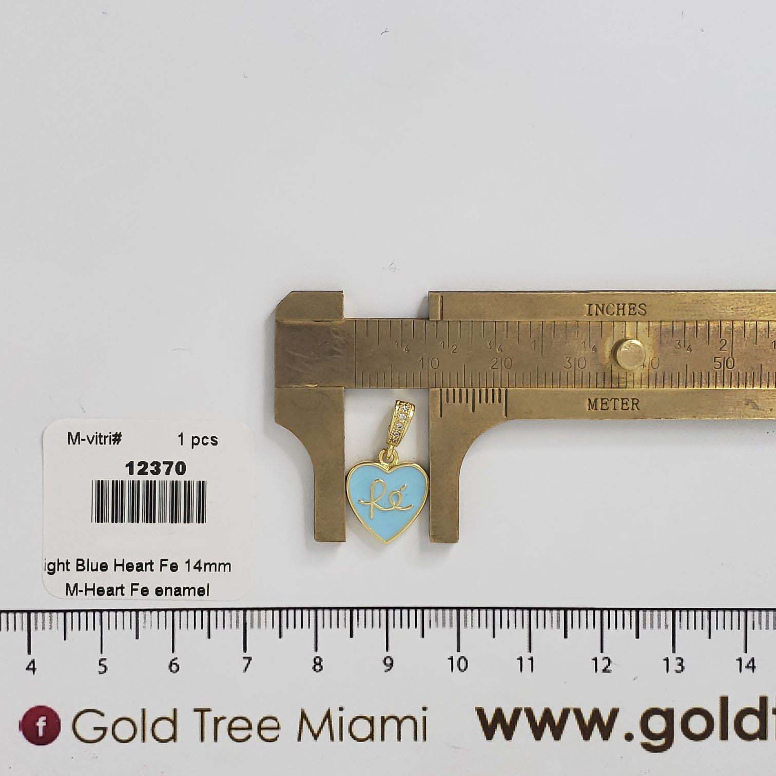 12370 14mm Light Blue Heart Fe Charm