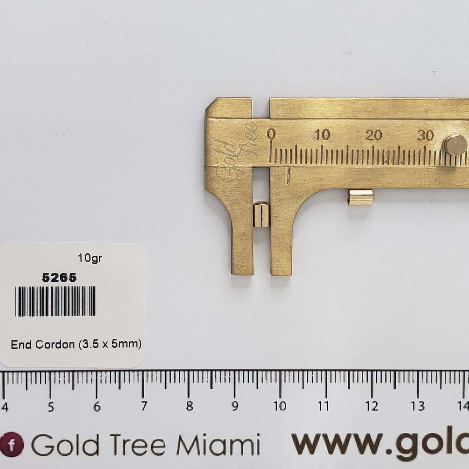 5265 3x5mm Gold Cord End Cap Hole 2.50mm