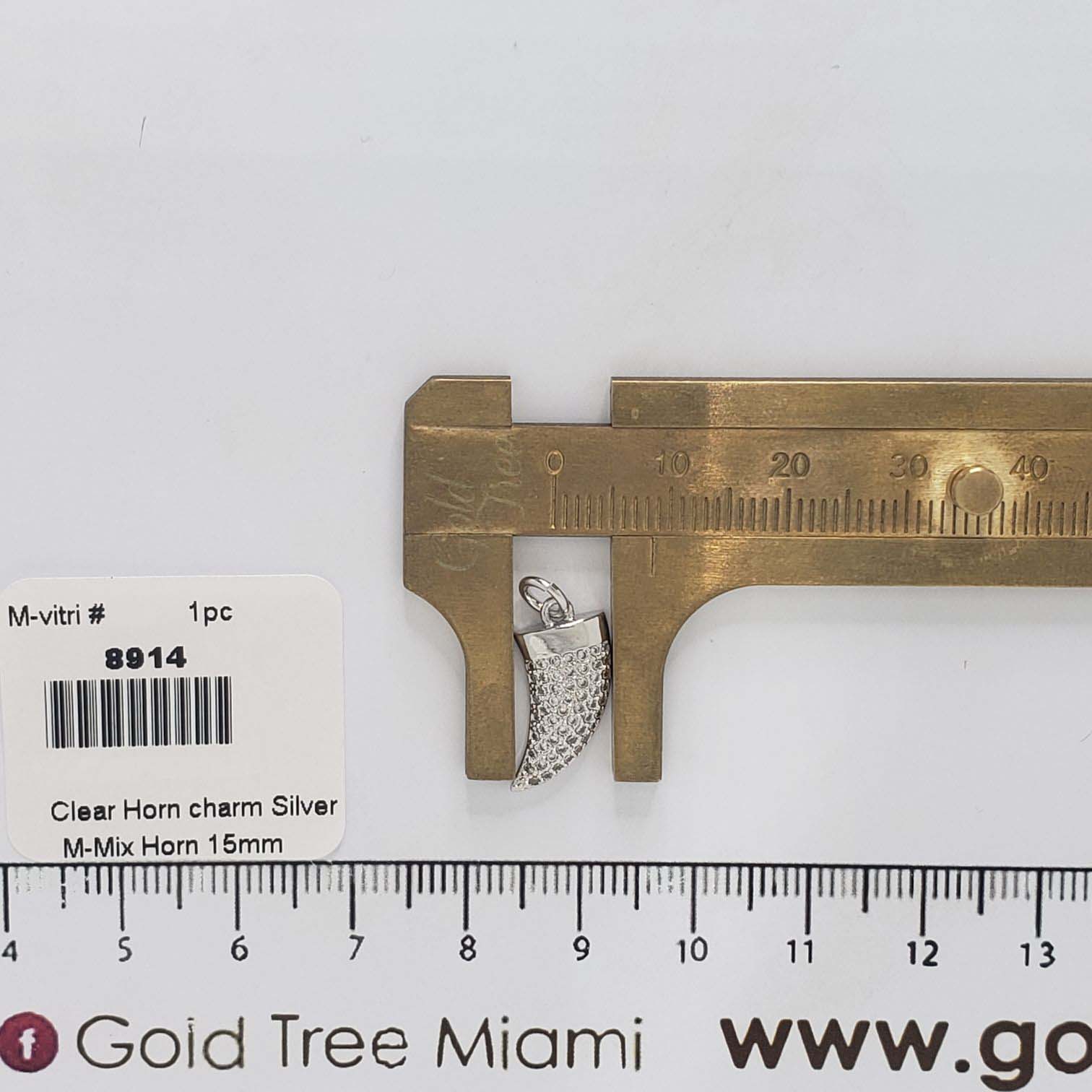 8914 Clear Horn charm Silver