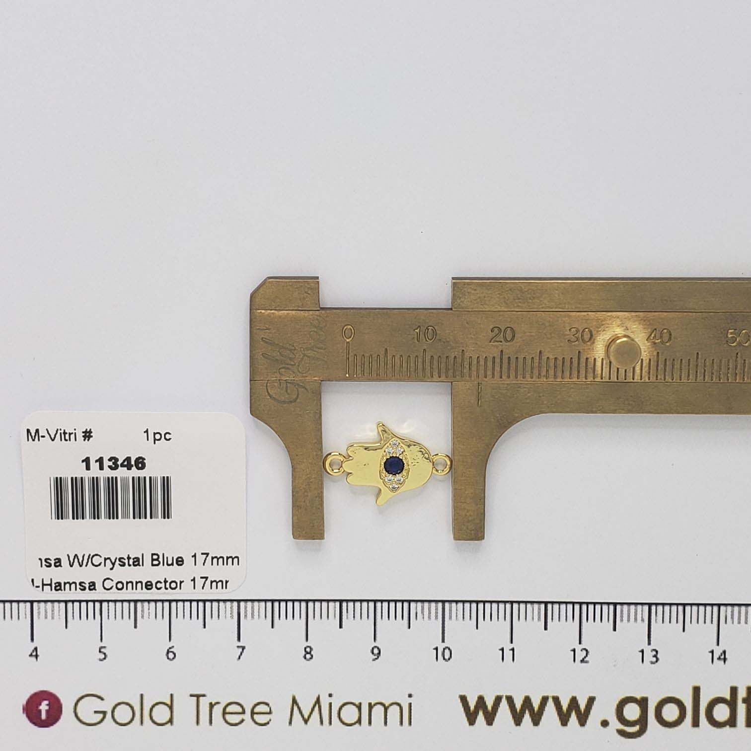 11346 Blue Crystal Hamsa Connector