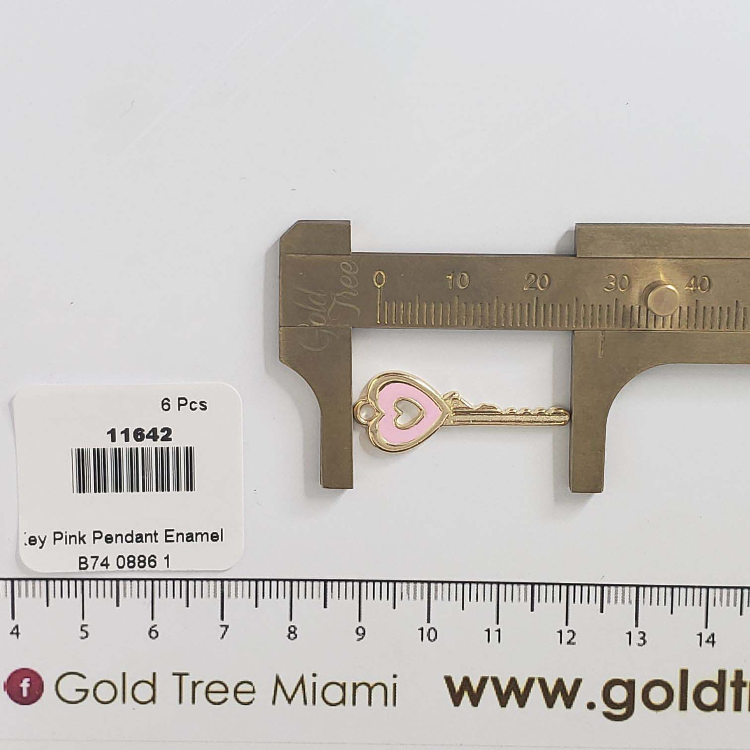 11642 Heart Key Pink Enamel Pendant 
