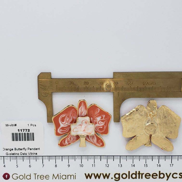 11772 White and Orange Butterfly Pendant