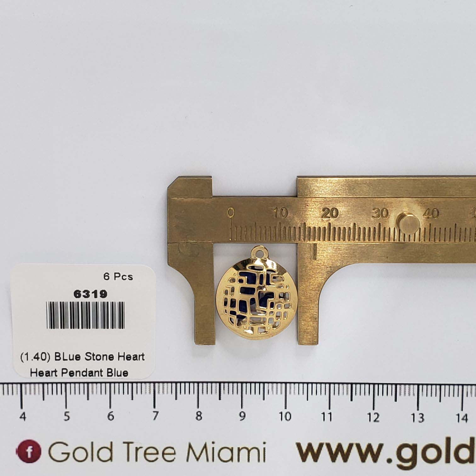 6319 Gold Round with Blue Heart Stone Charm