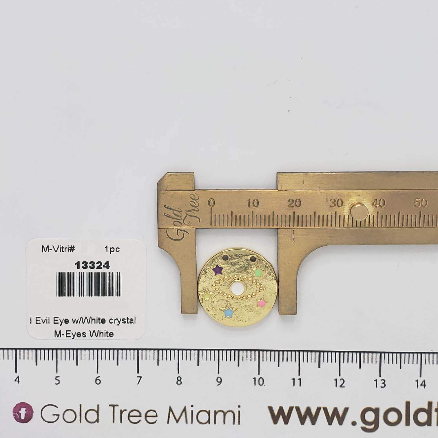 13324 Gold Evil Eye Pendant with White Crystal 