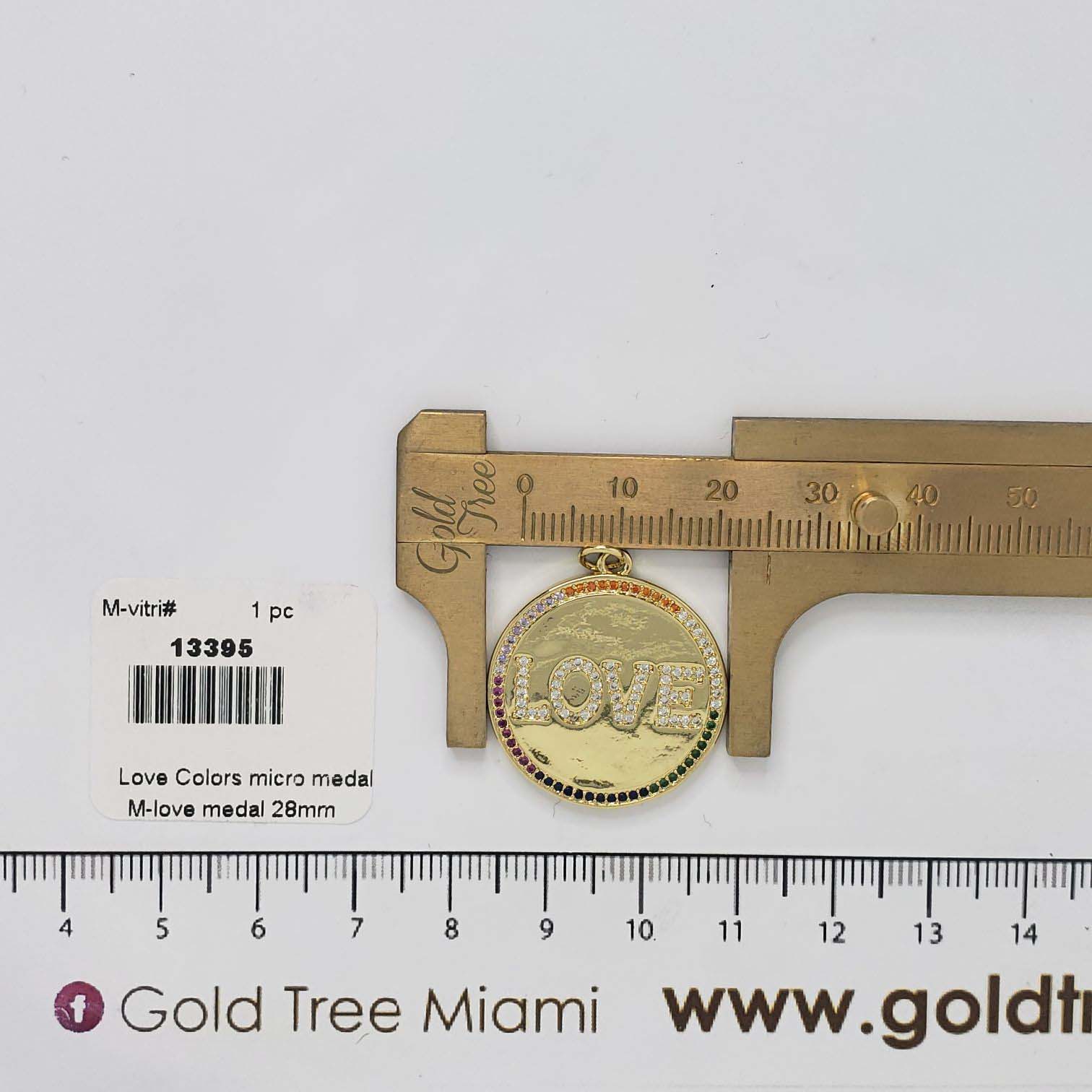 13395 Gold Love Micropave Colors Medal Charm