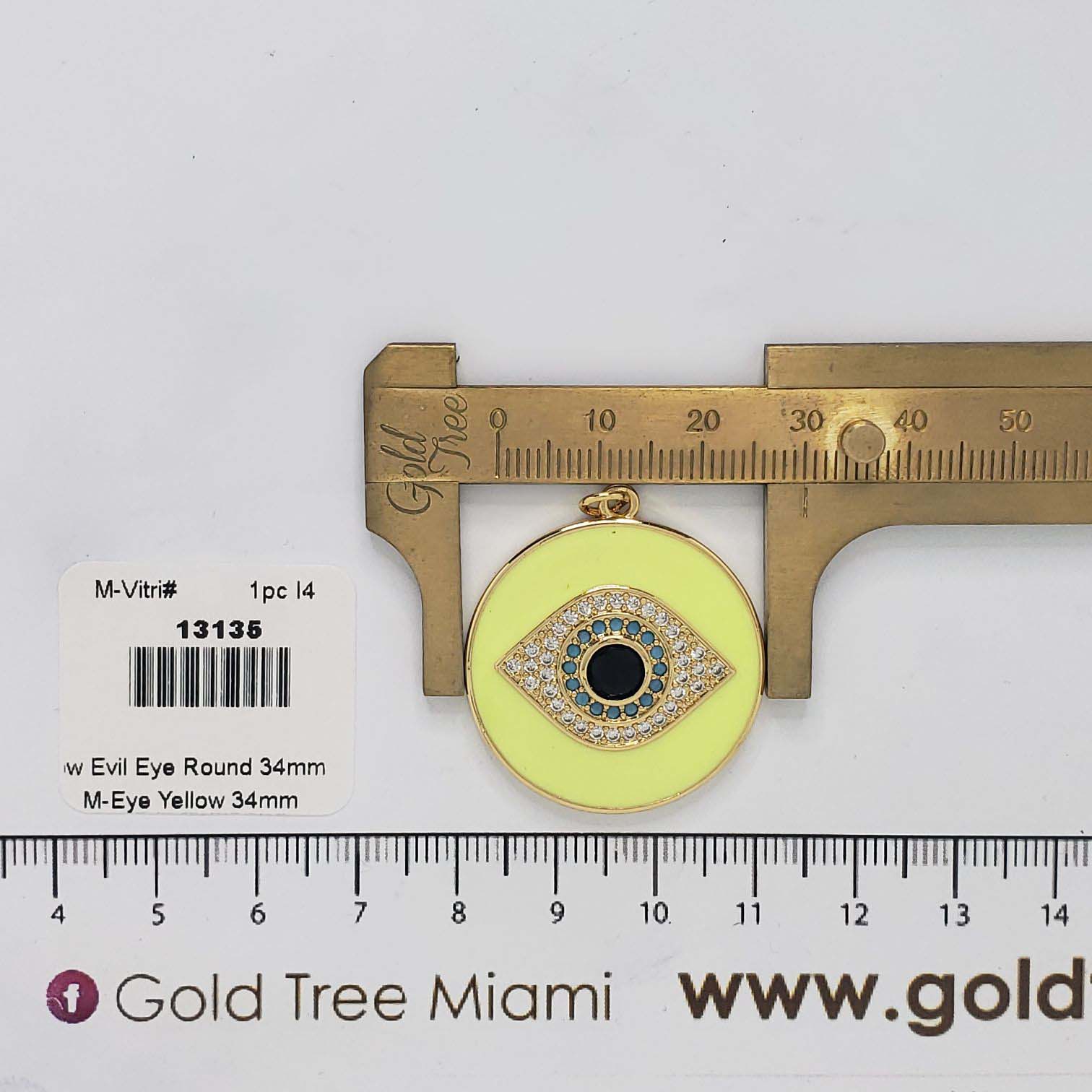 13135 Ojo Turco Amarillo con Cristales Redondos