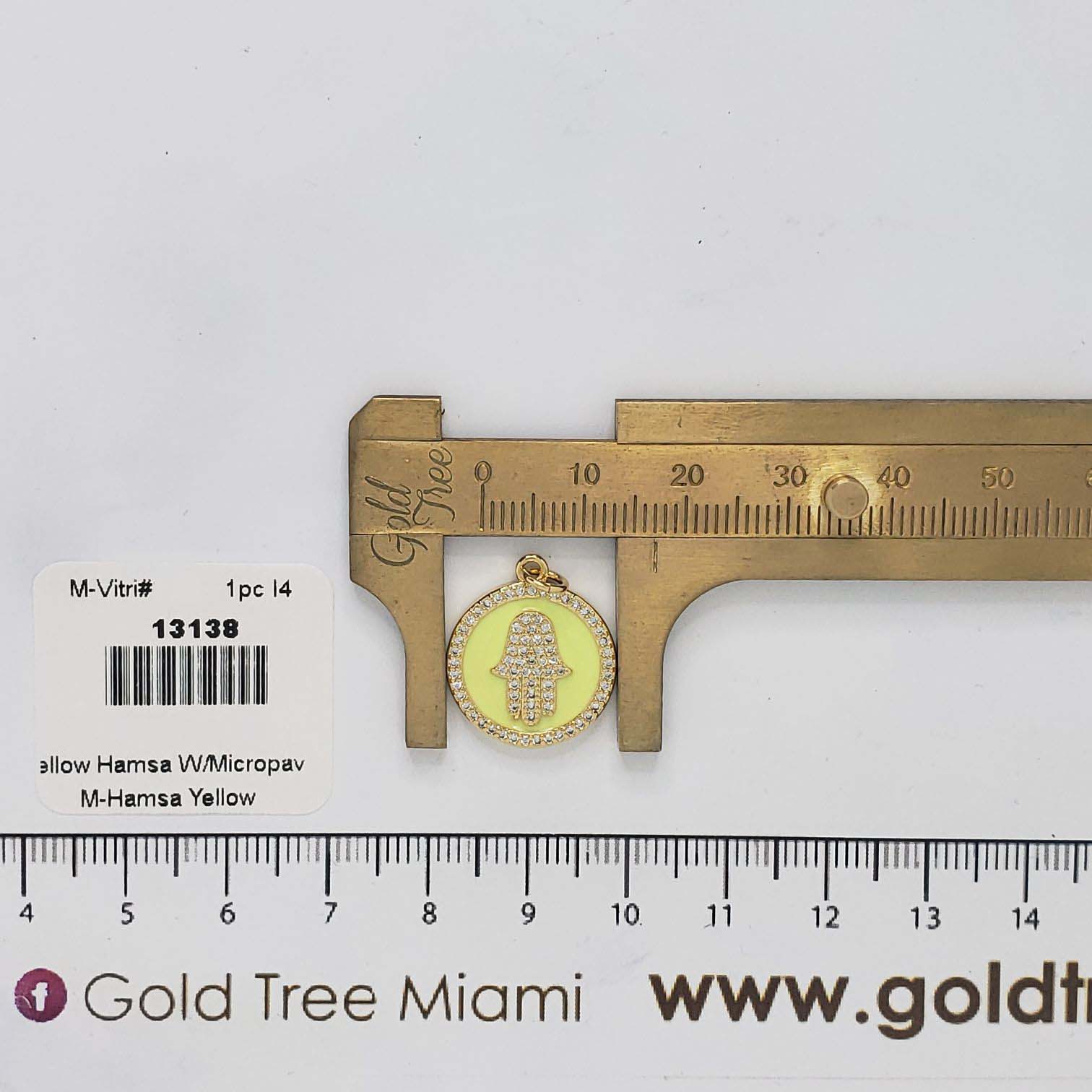13138 Yellow Hamsa Pendant with Micropave