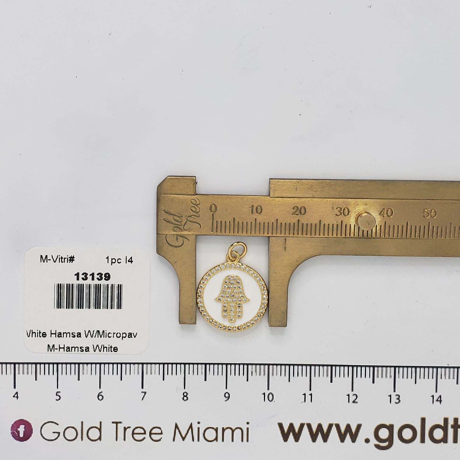13139 White Hamsa Pendant with Micropave 