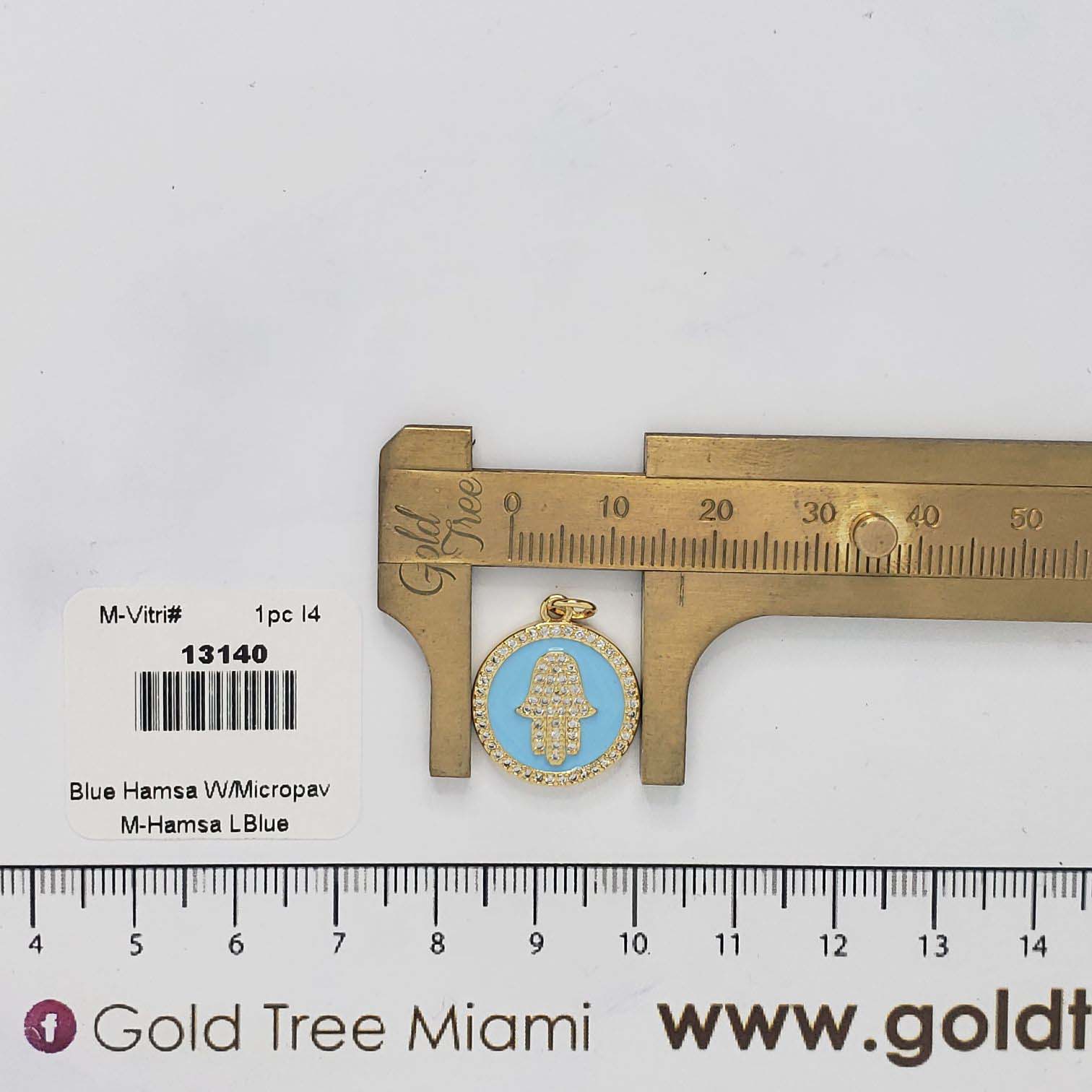 13140 Light Blue Hamsa Charm with Micropave Detailing