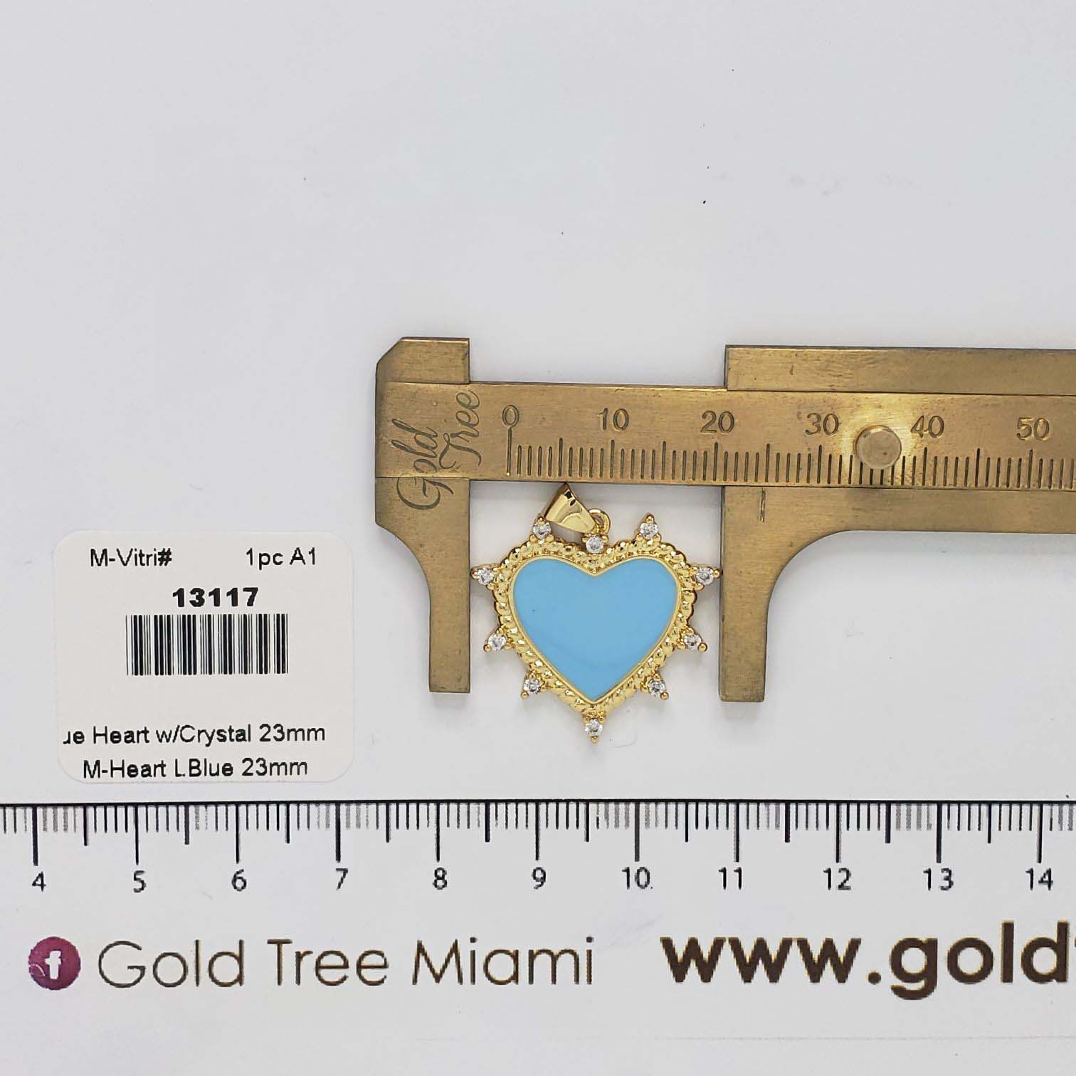 13117 23mm Light Blue Heart with Crystal Pendant