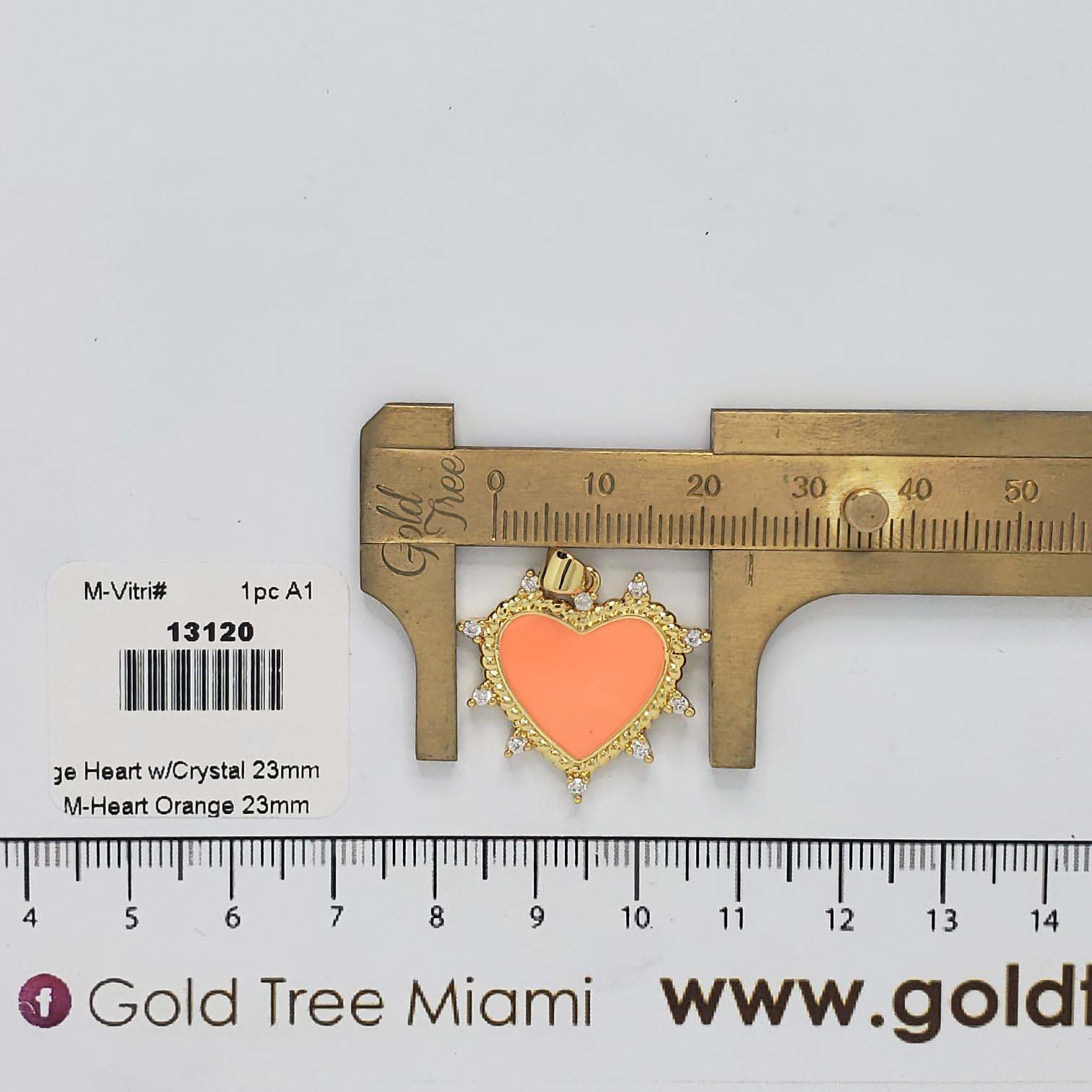 13120 23mm Orange Heart with Crystal Pendant