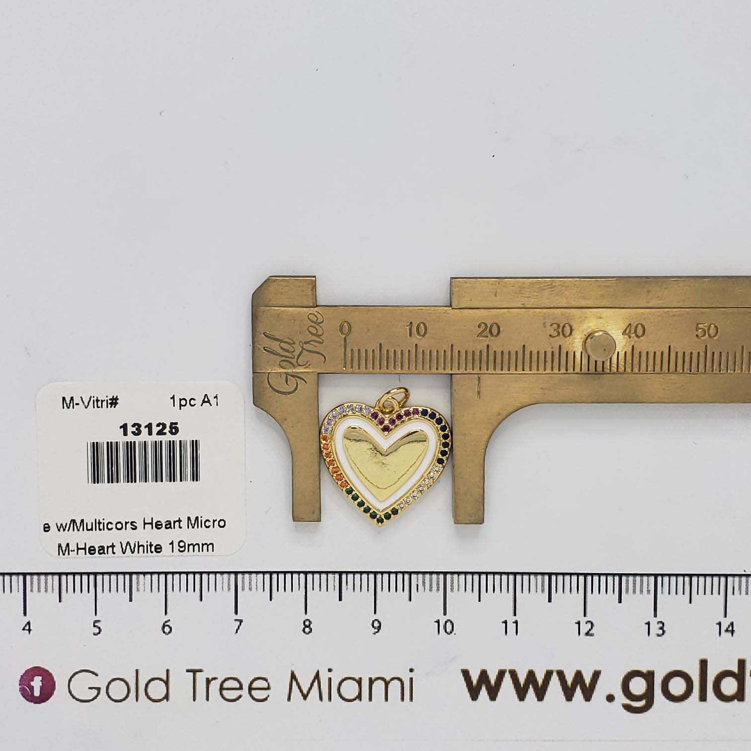 13125 19mm White Micropave Multicolors Heart Pendant