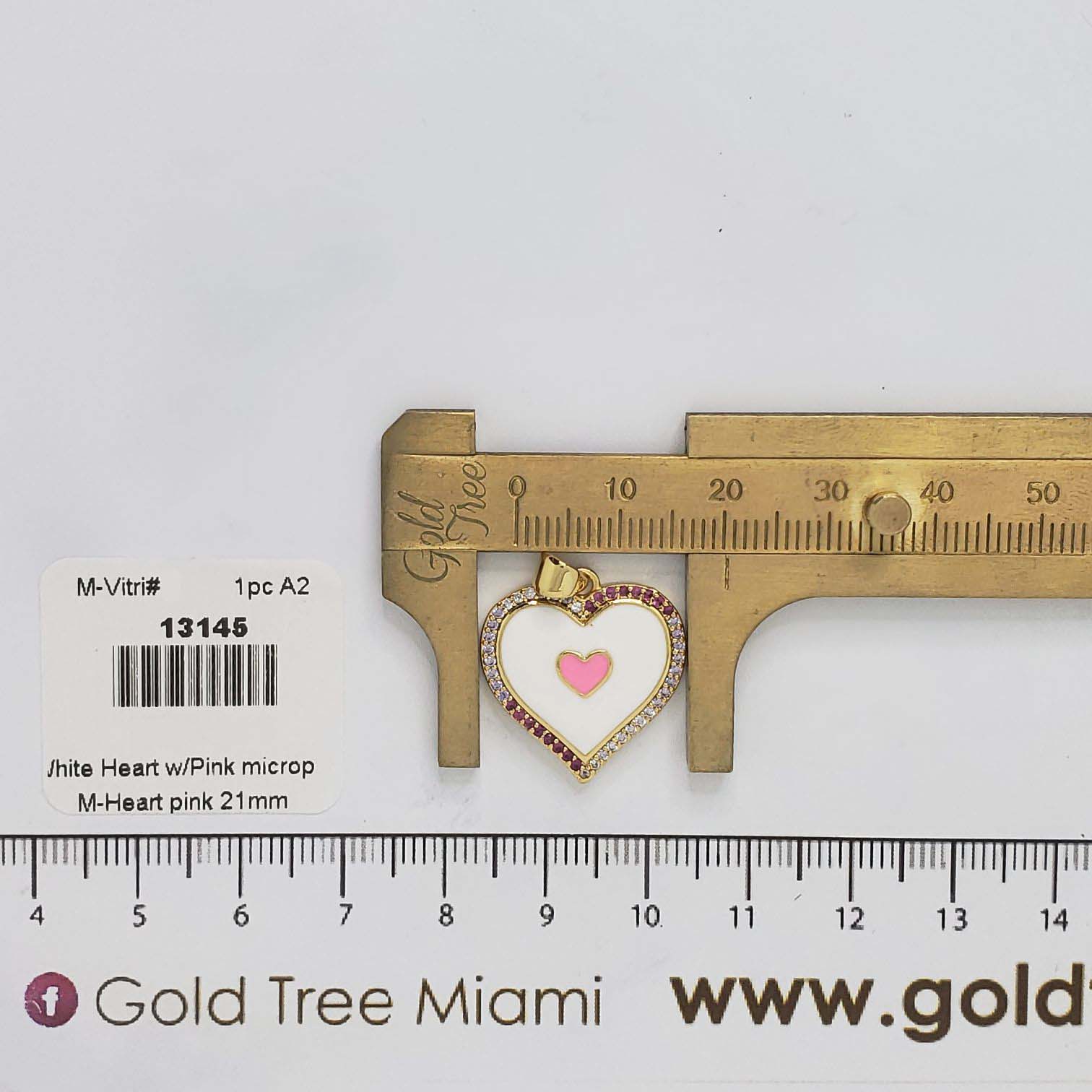 13145 White Heart with Micropave Pink Pendant