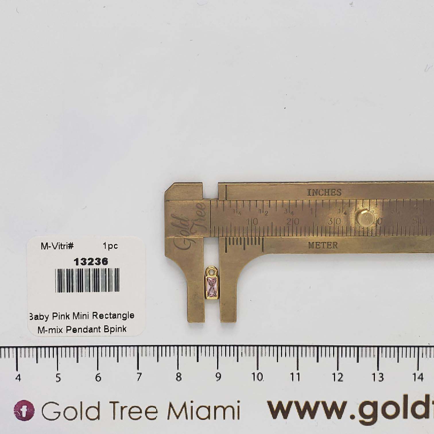 13236 Baby Pink Mini Rectangle Crystal Charm