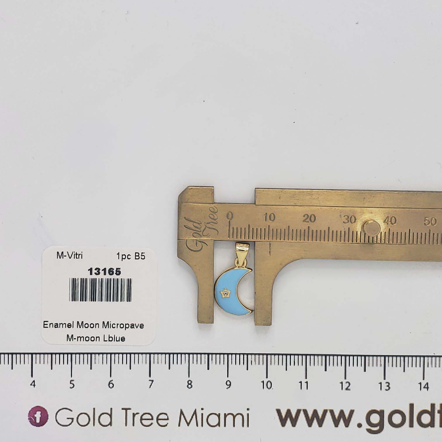 13165 Light Blue Enamel Moon with Micropavé Pendant