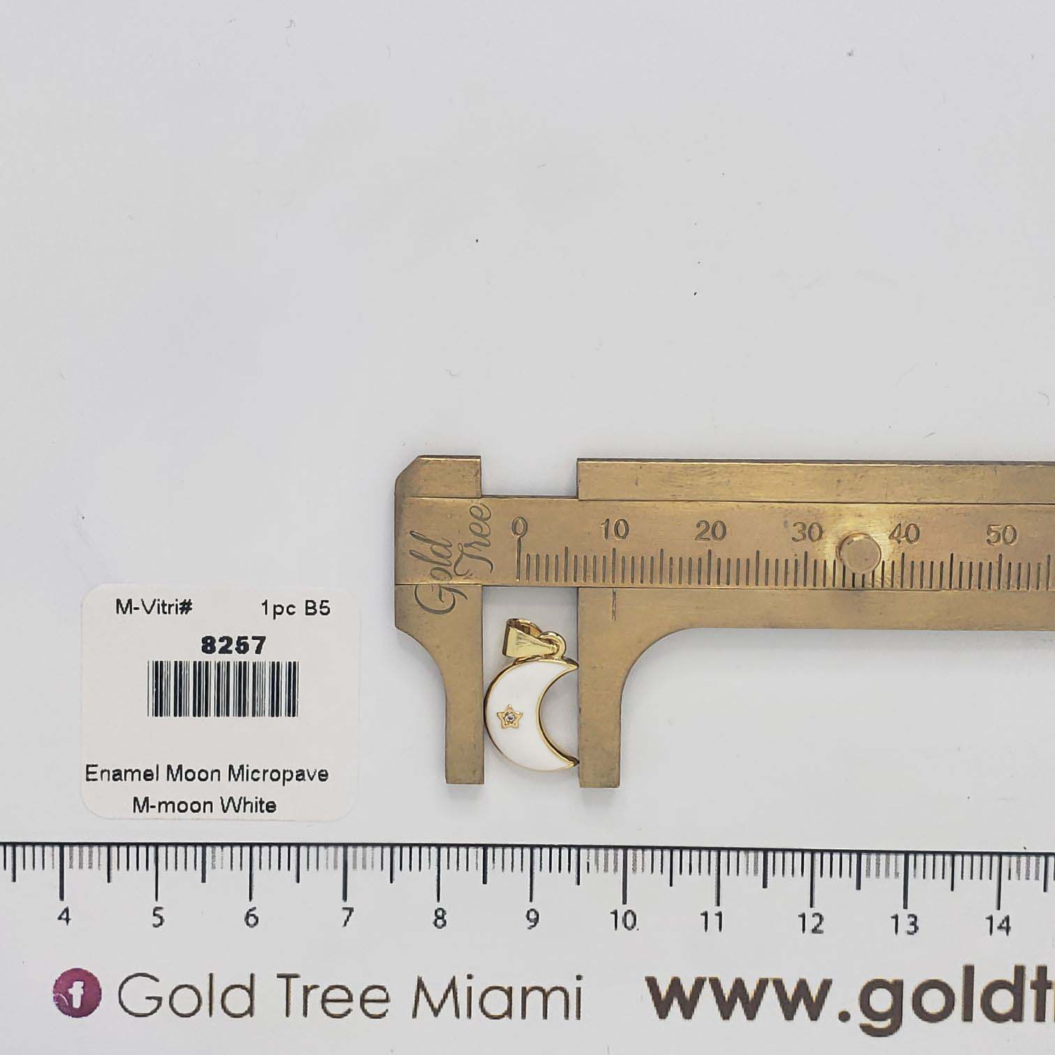 8257 White Enamel Moon Micropave Pendant