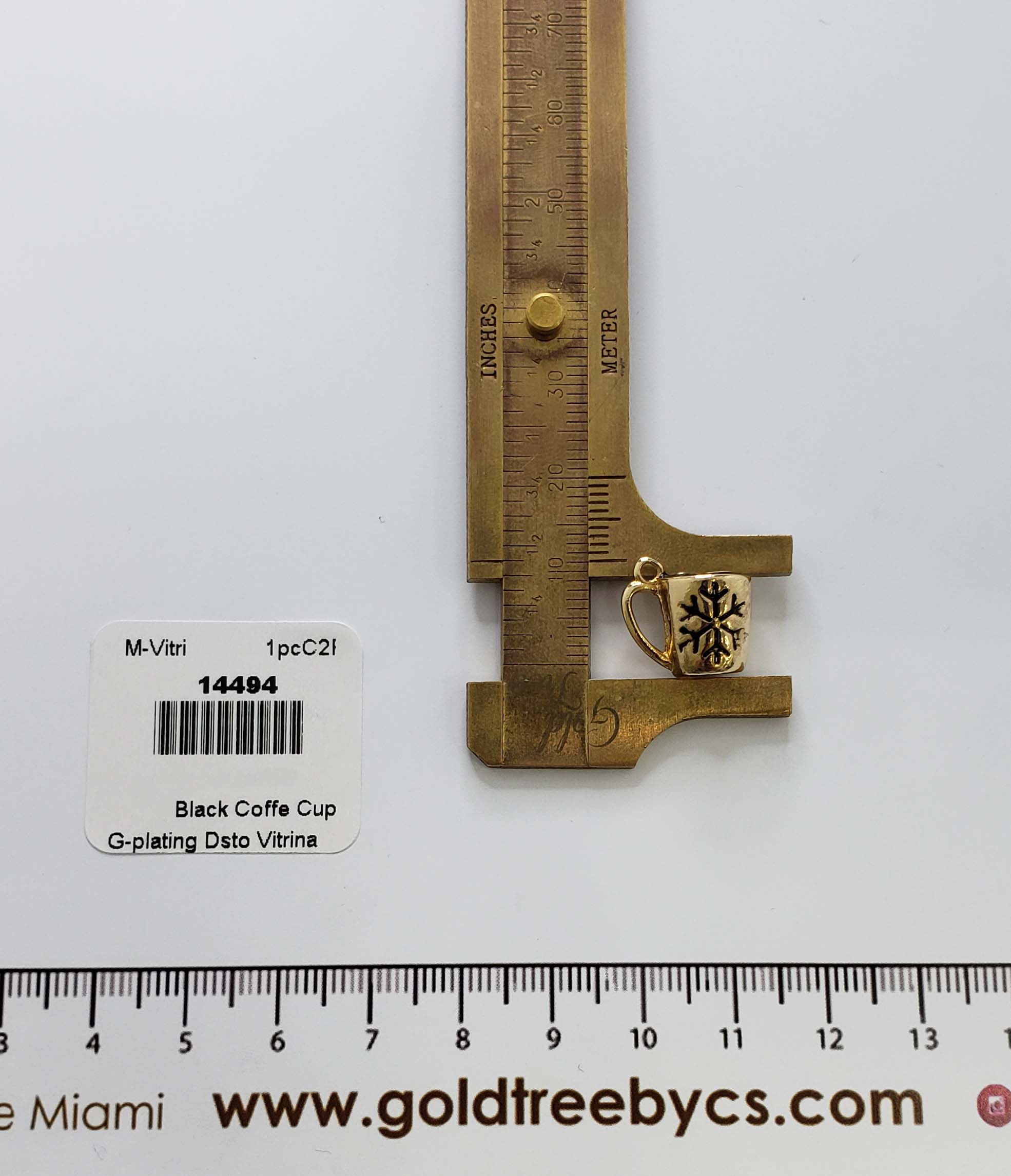 14494 Dije de taza de café de Navidad dorado y negro