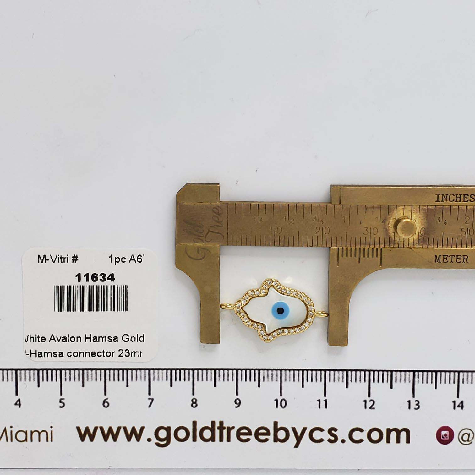 11634 Gold and White Avalon Hamsa Connector