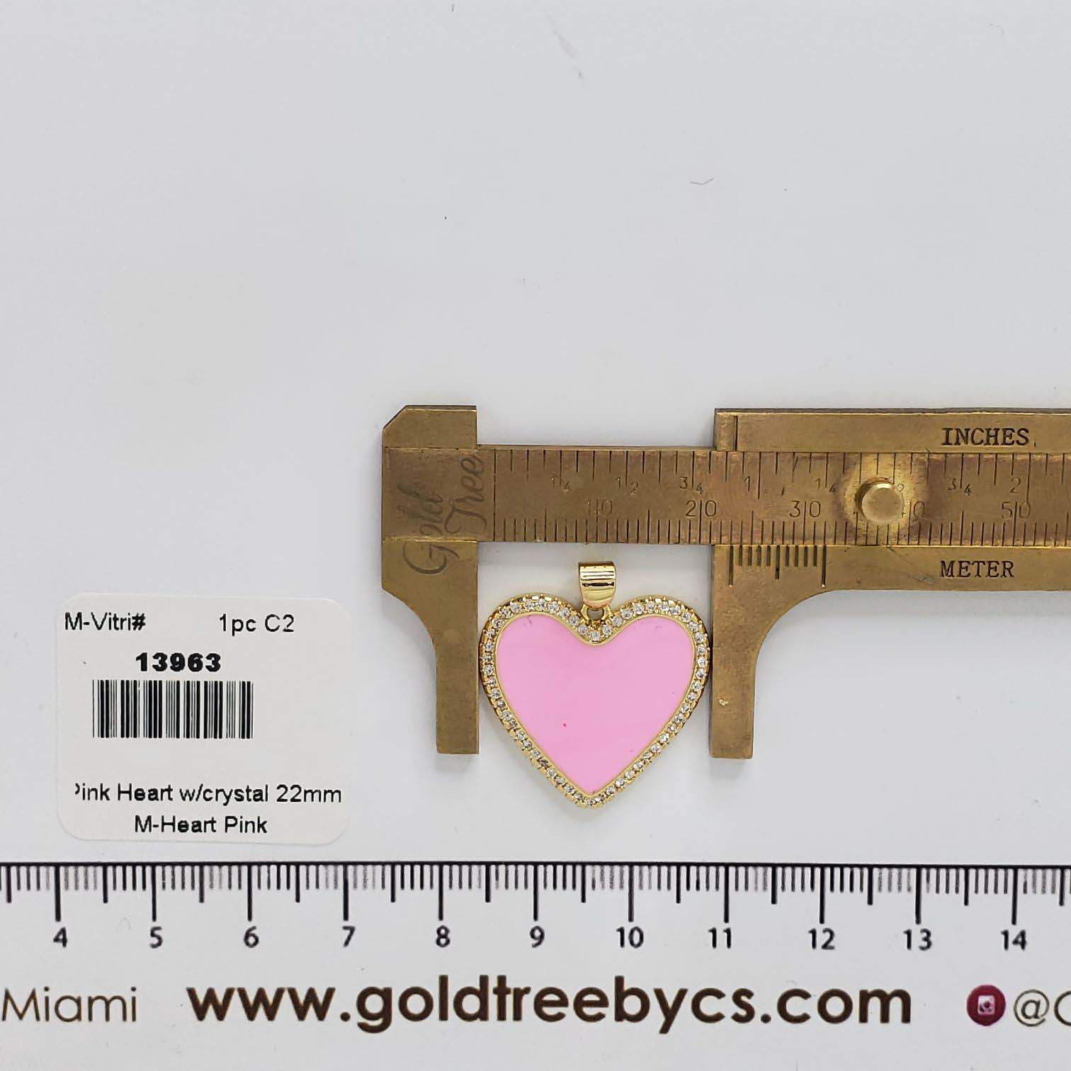 13963 22mm Pink Heart with Clear Crystals
