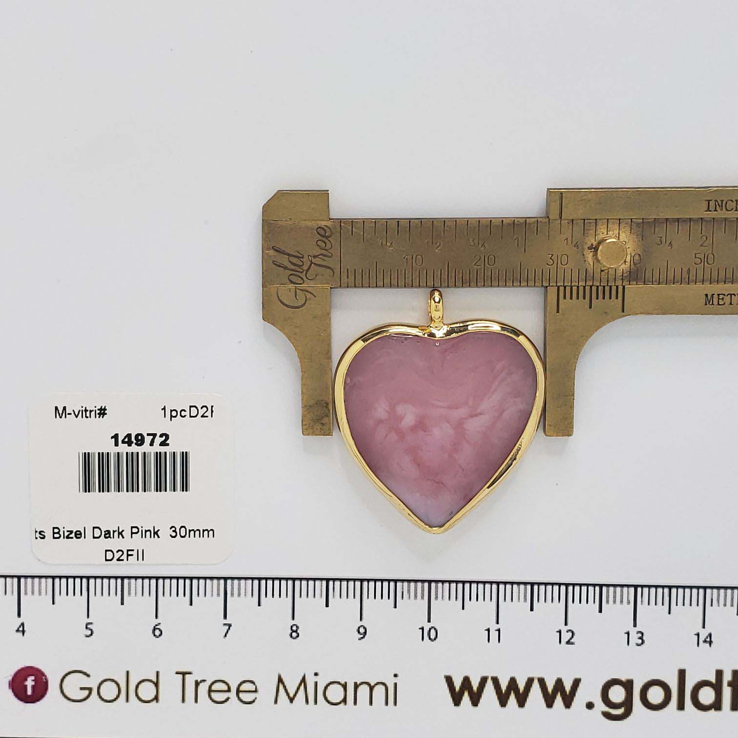 14972 Large Dark Pink Heart Bizel Charm