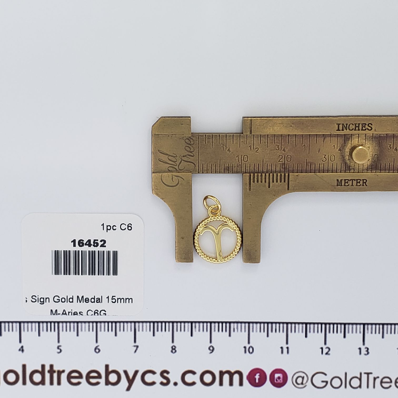 16452 Aries Sign Gold Medal Charm