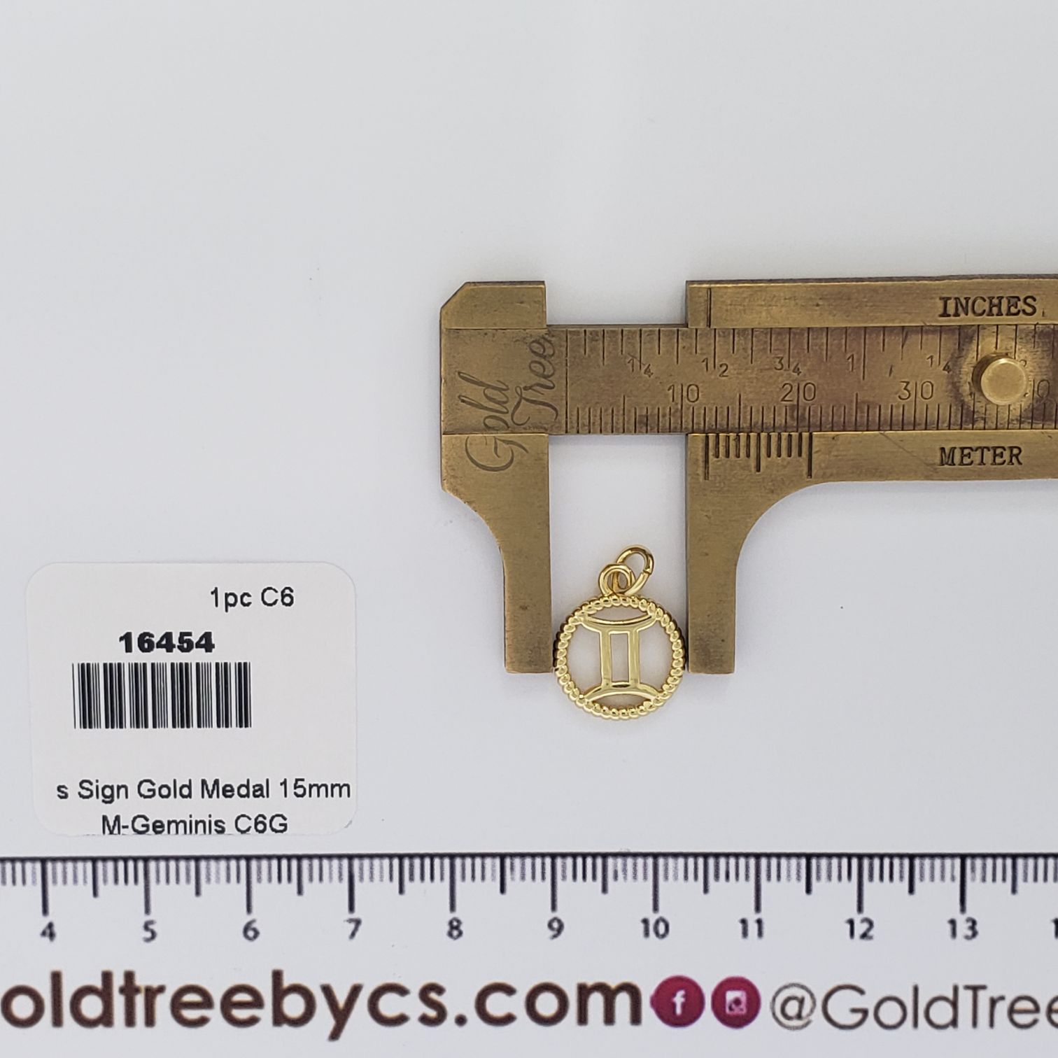 16454 Gemini Sign Gold Medal Charm