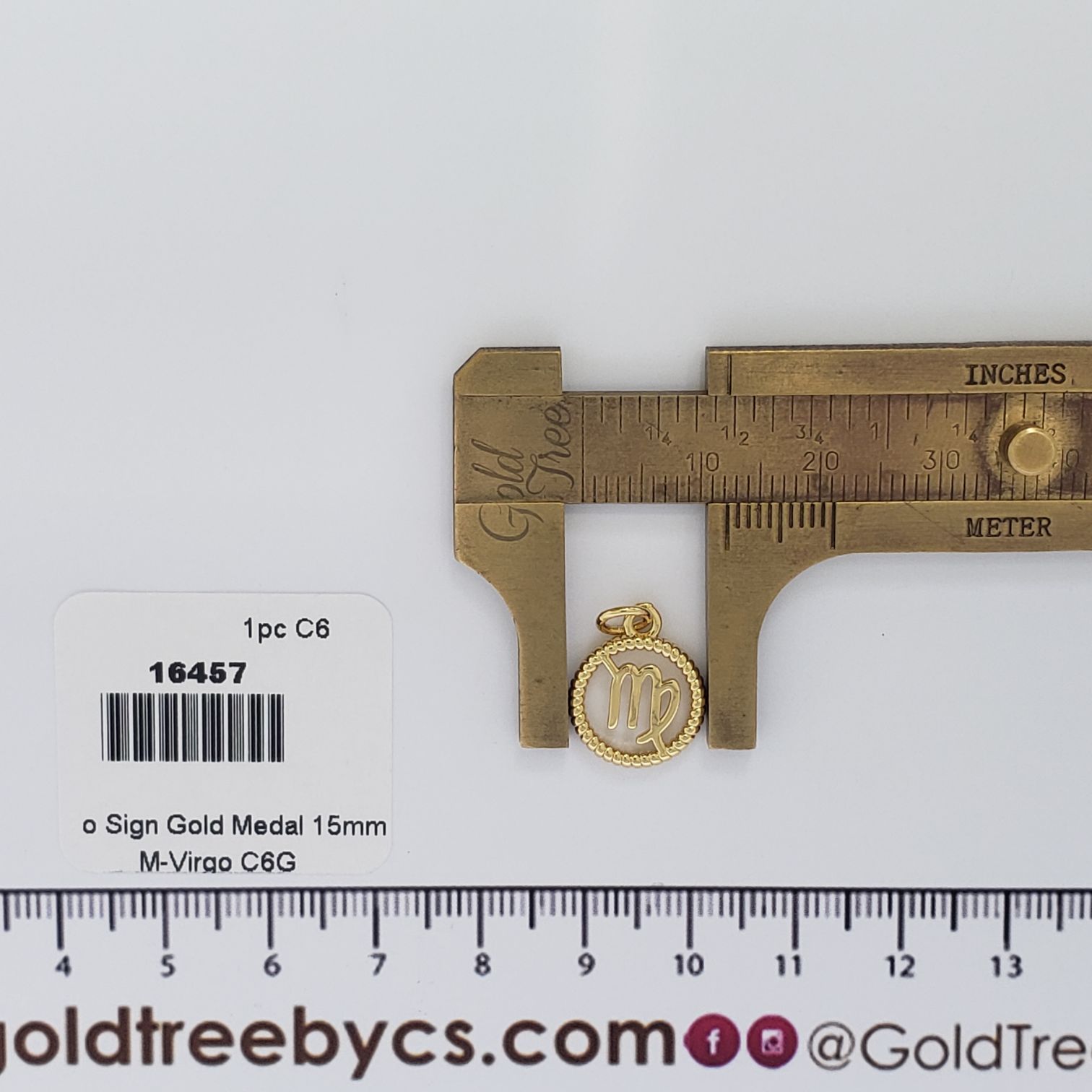 16457 Micropave Virgo Sign Gold Medal Charm