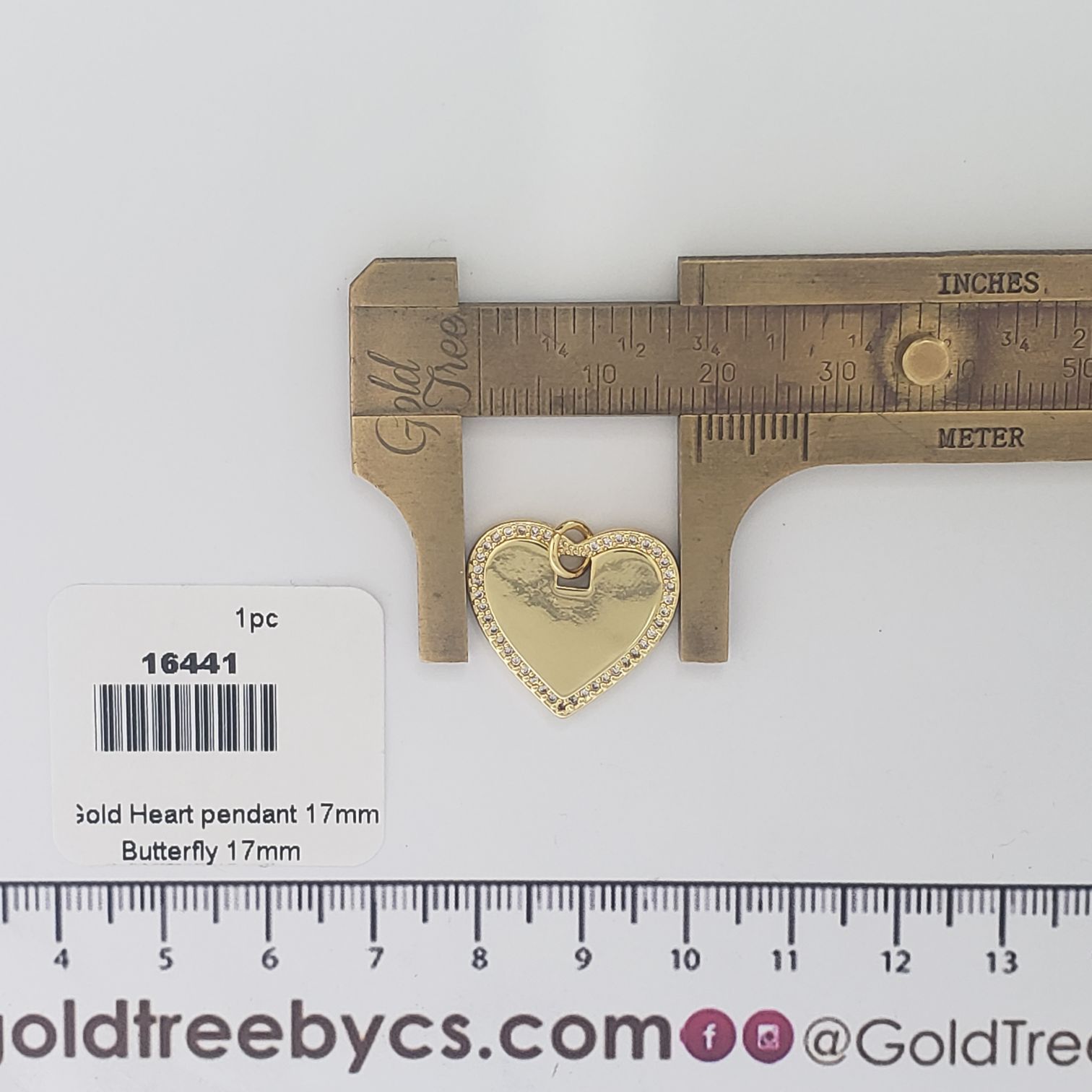 16441 Medalla De Corazones Con Cristales Dorados