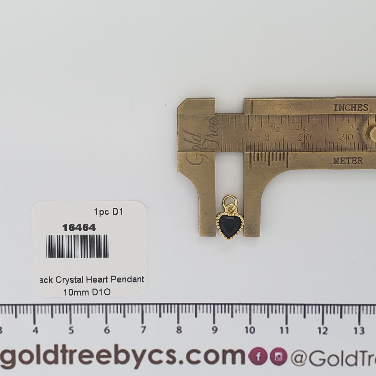 16464 10mm Black Crystal Heart Pendant
