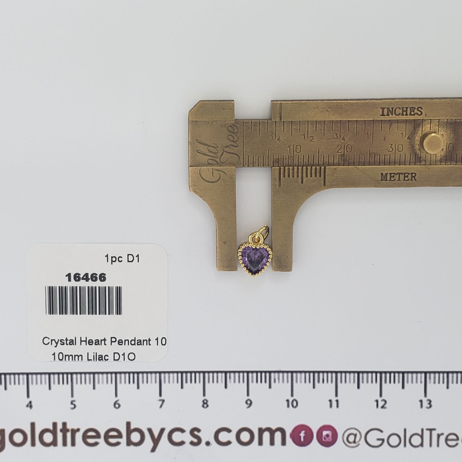 16466 10mm Lilac Crystal Heart Pendant