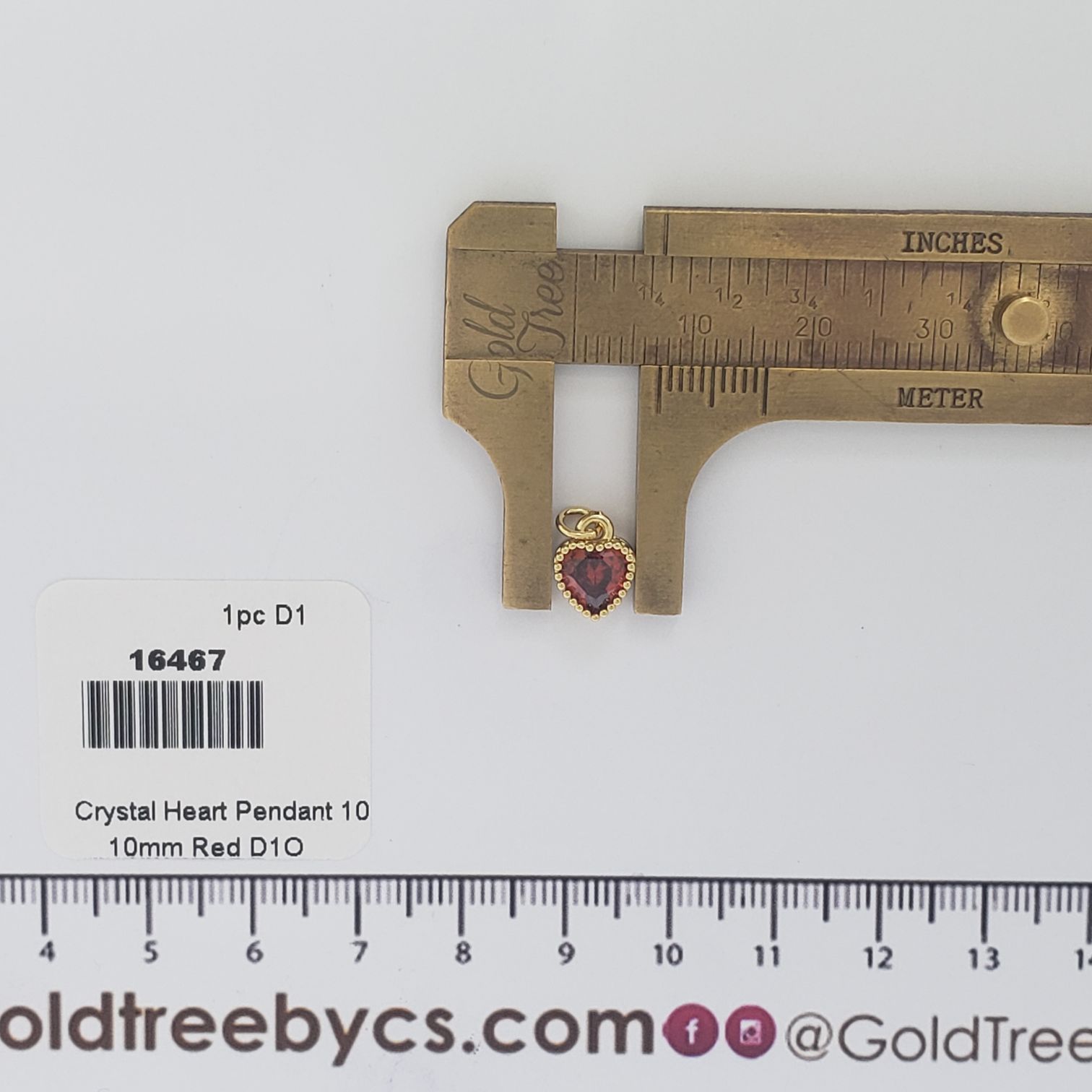 16467 10mm Red Crystal Heart Pendant
