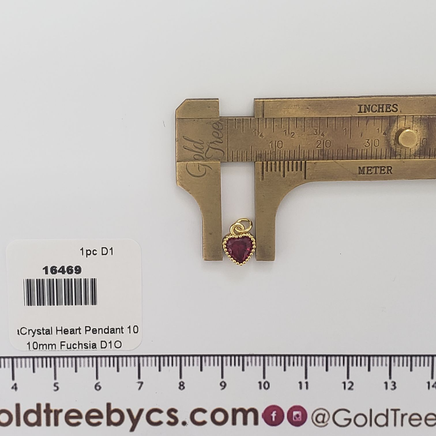 16469 10mm Fuchsia Crystal Heart Pendant 