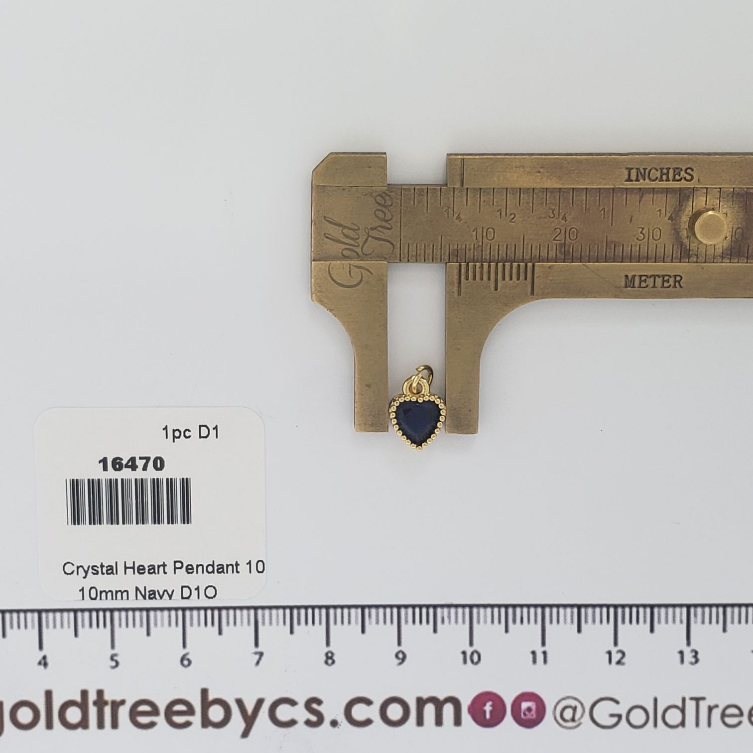 16470 10mm Navy Crystal Heart Pendant