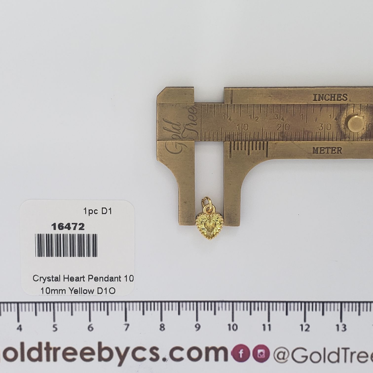 16472 10mm Yellow Crystal Heart Pendant