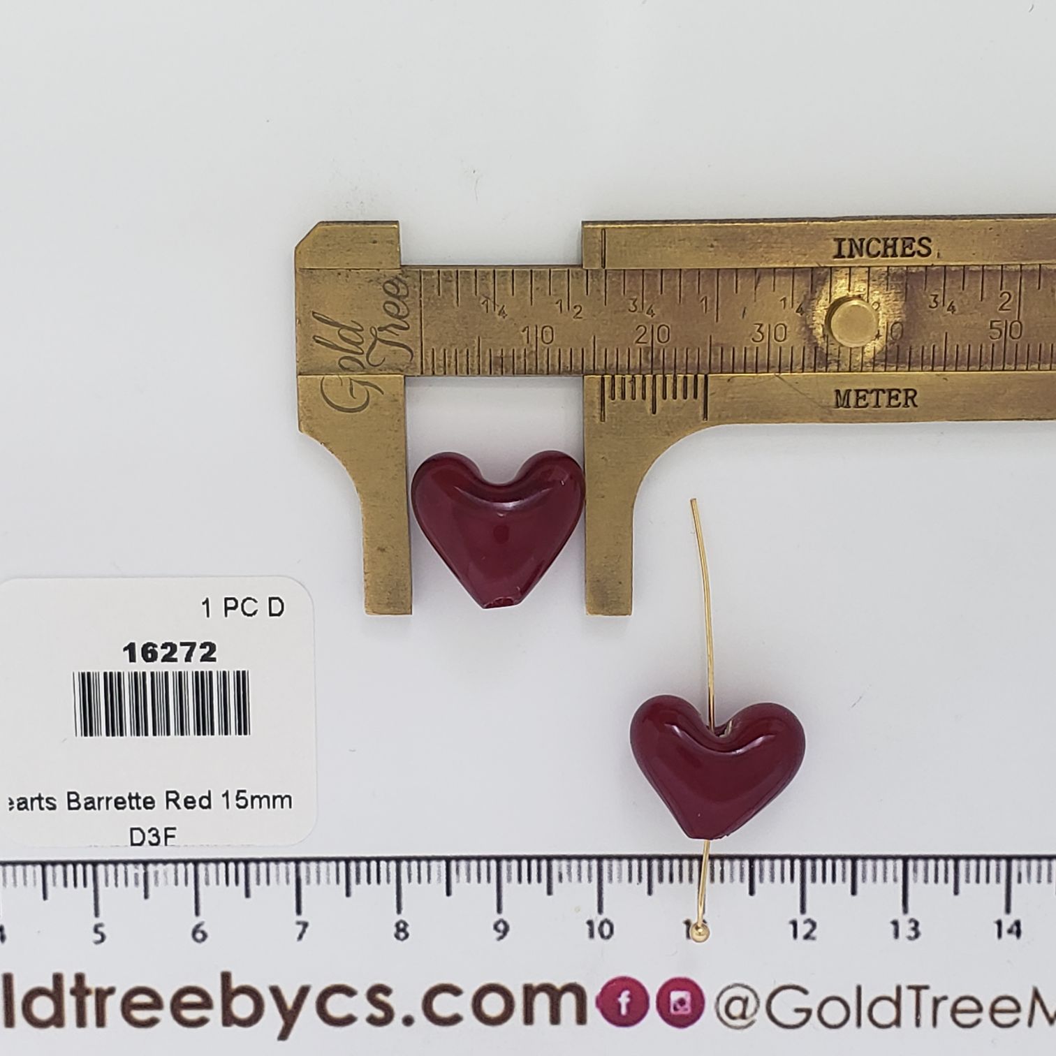 16272 Red Wine Heart Barrette Spacer