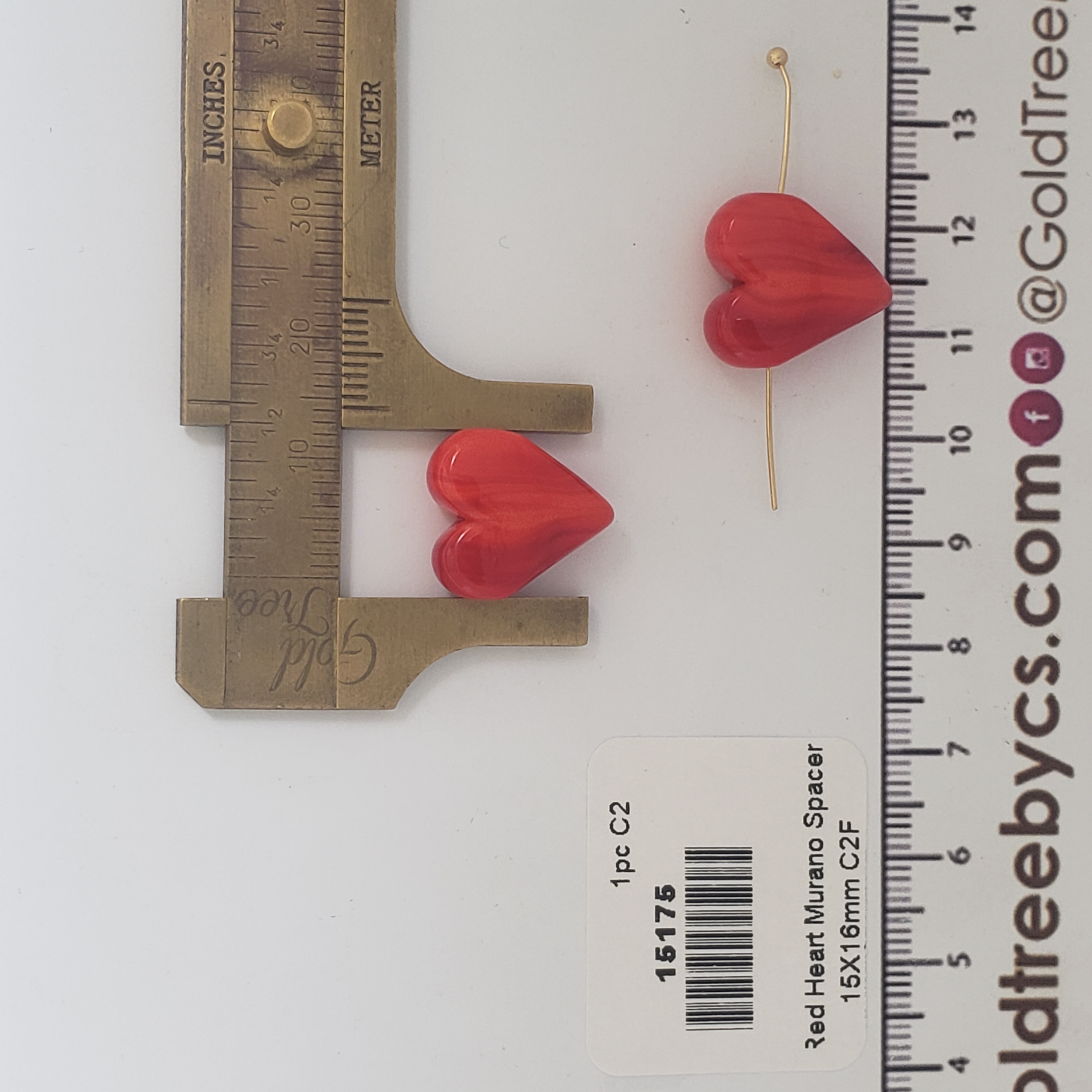 15175 Espaciador de Murano Corazón Rojo