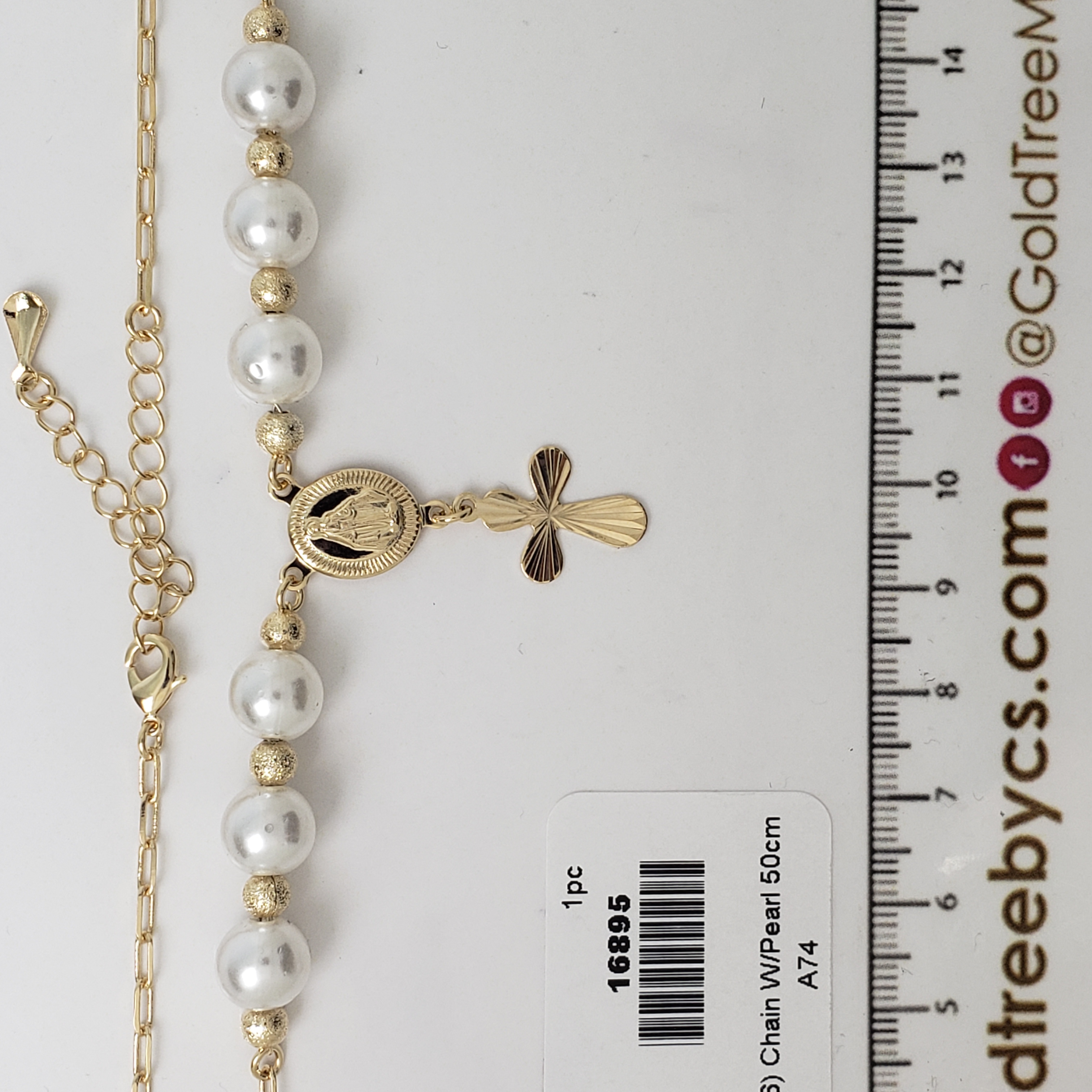 16895 20" Rosary Virgen Milagrosa Pearls