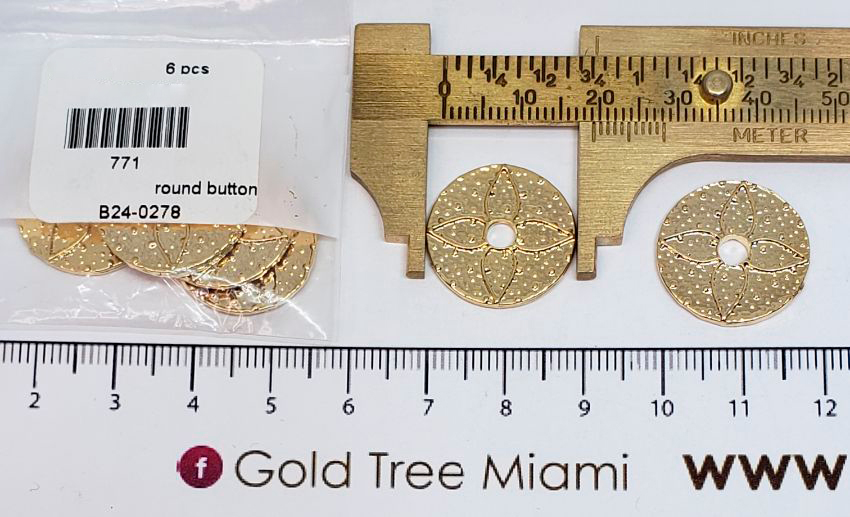 771 Round Flower Gold Button