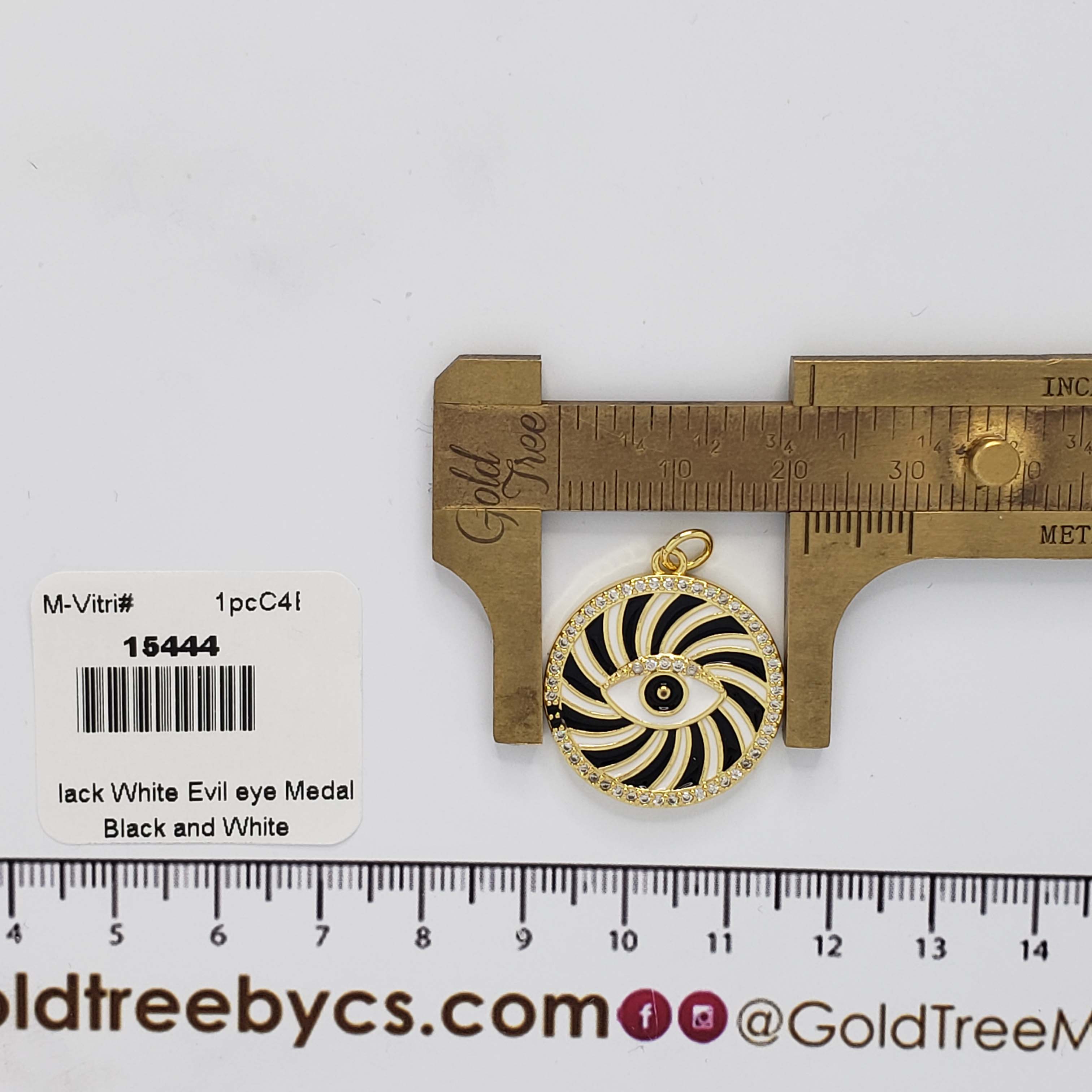 15444 Black and White Evil Eye Medal