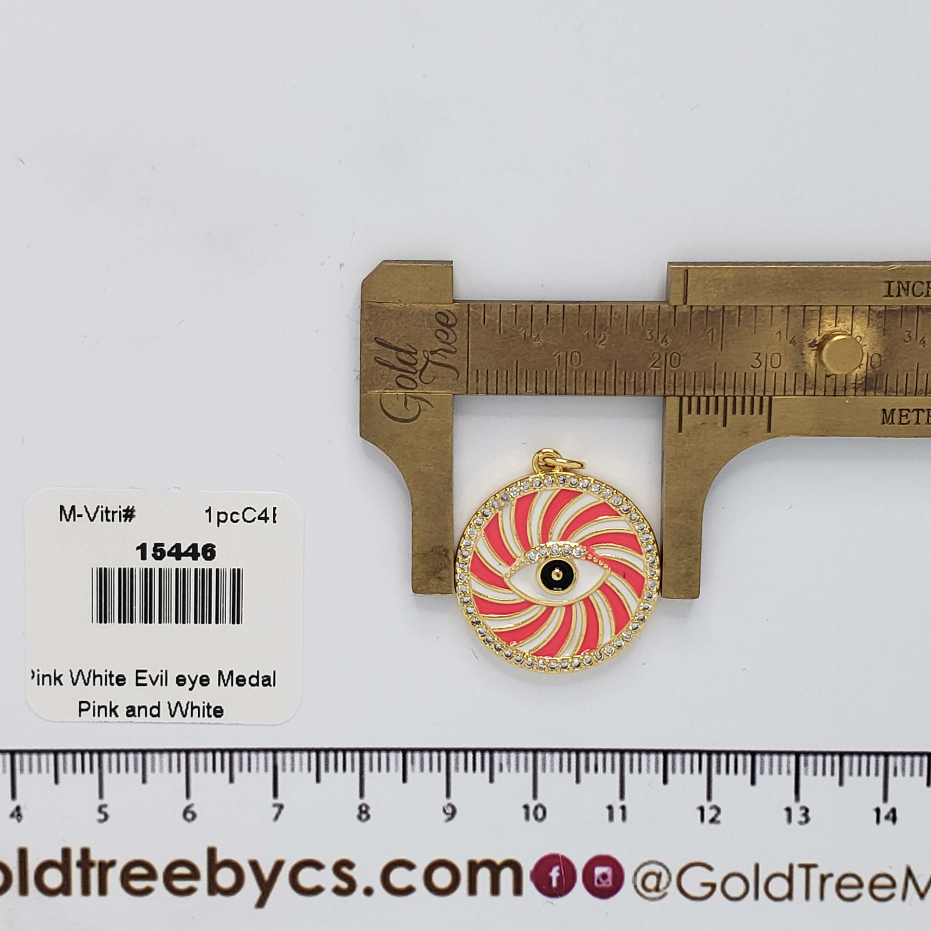 15446 Pink and White Evil Eye Medal