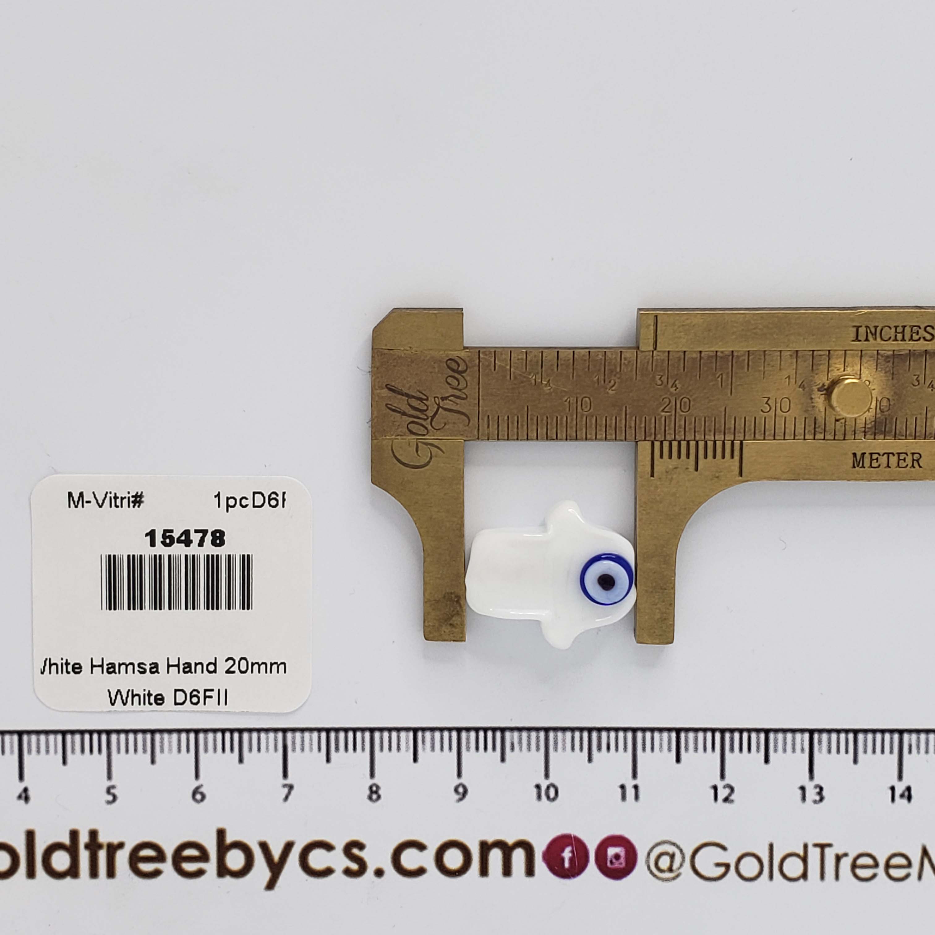 15478 White Hamsa Hand Pendant