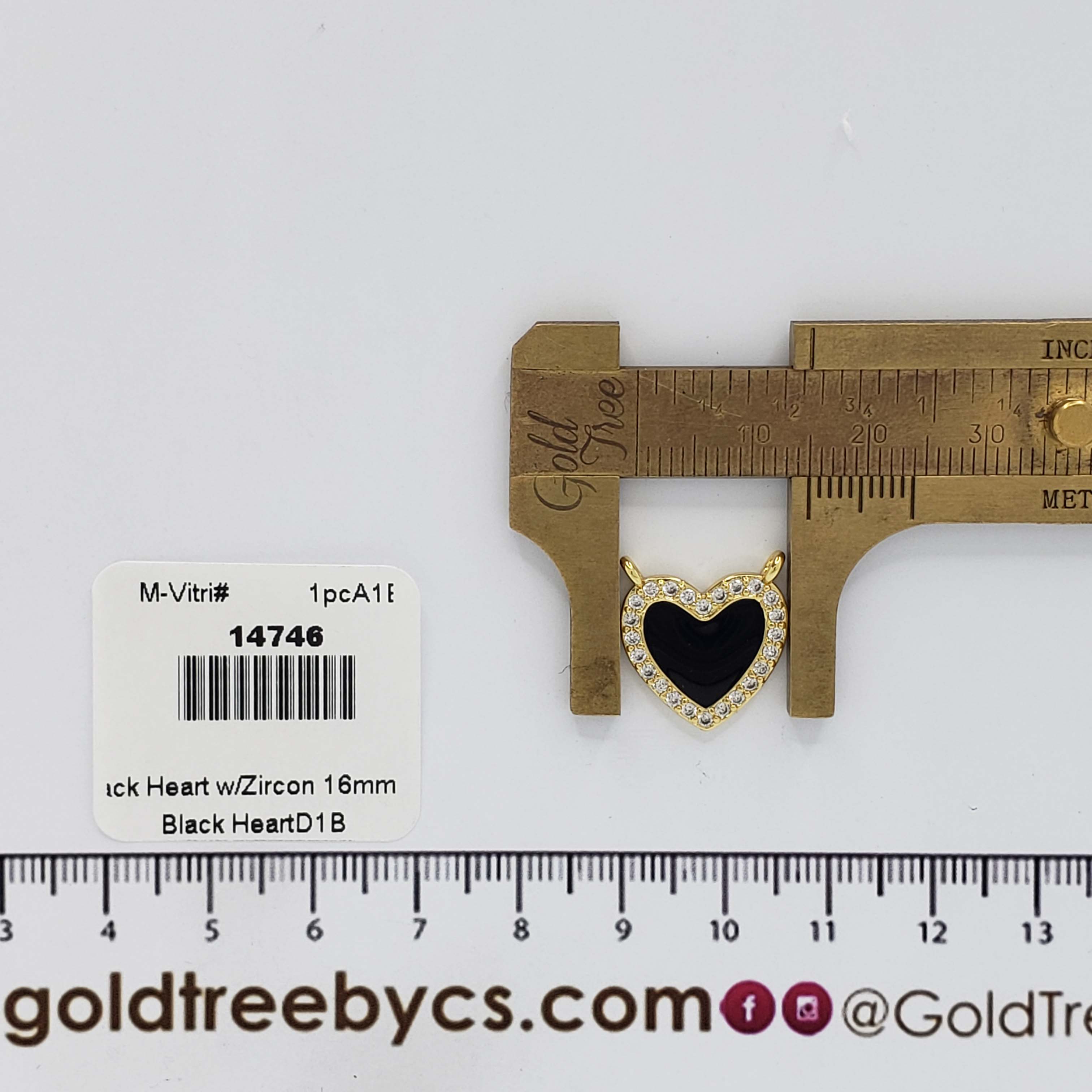 14746 16mm Black Heart Charm Connector with Zircon