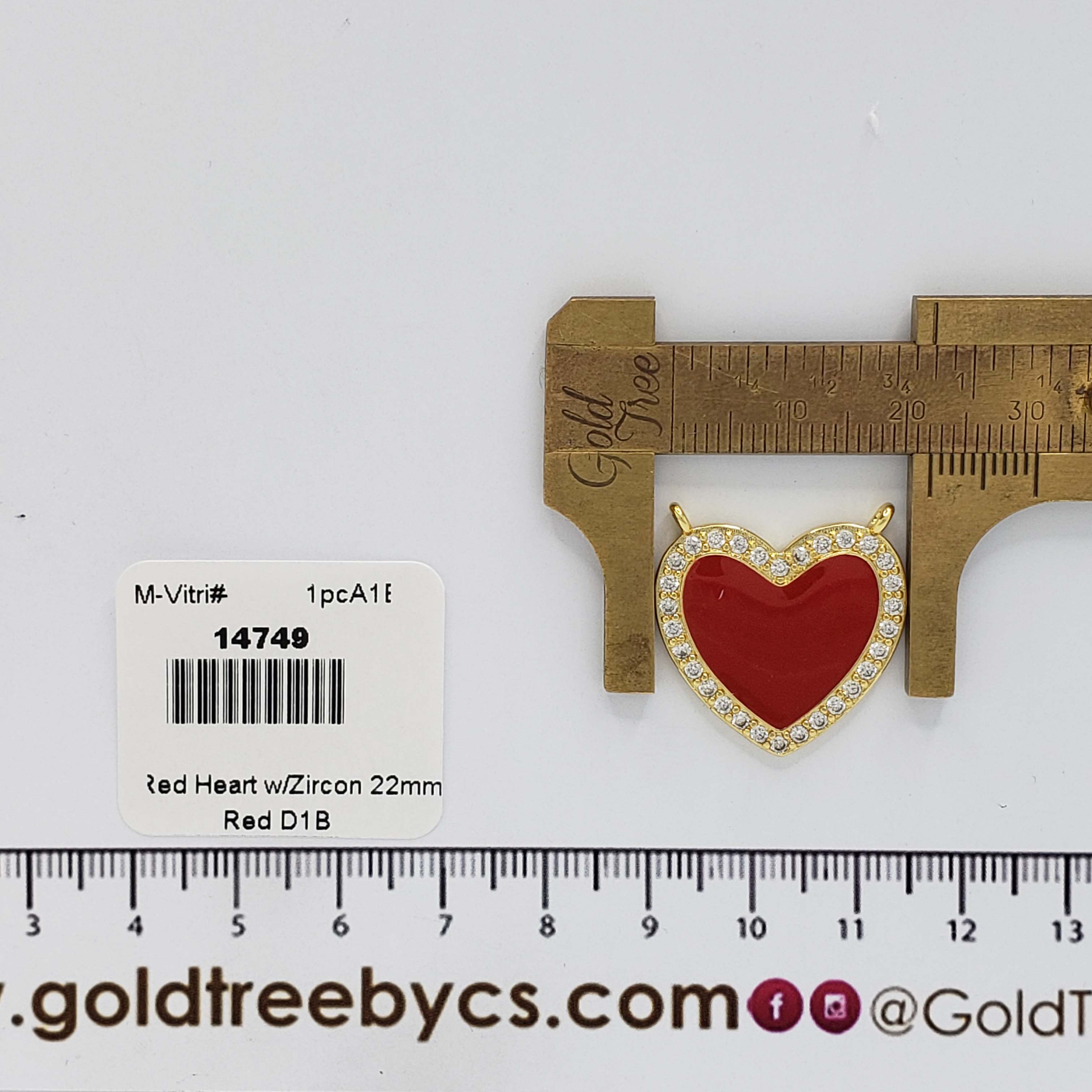 14749 22mm Red Heart Charm Connector with Zircon