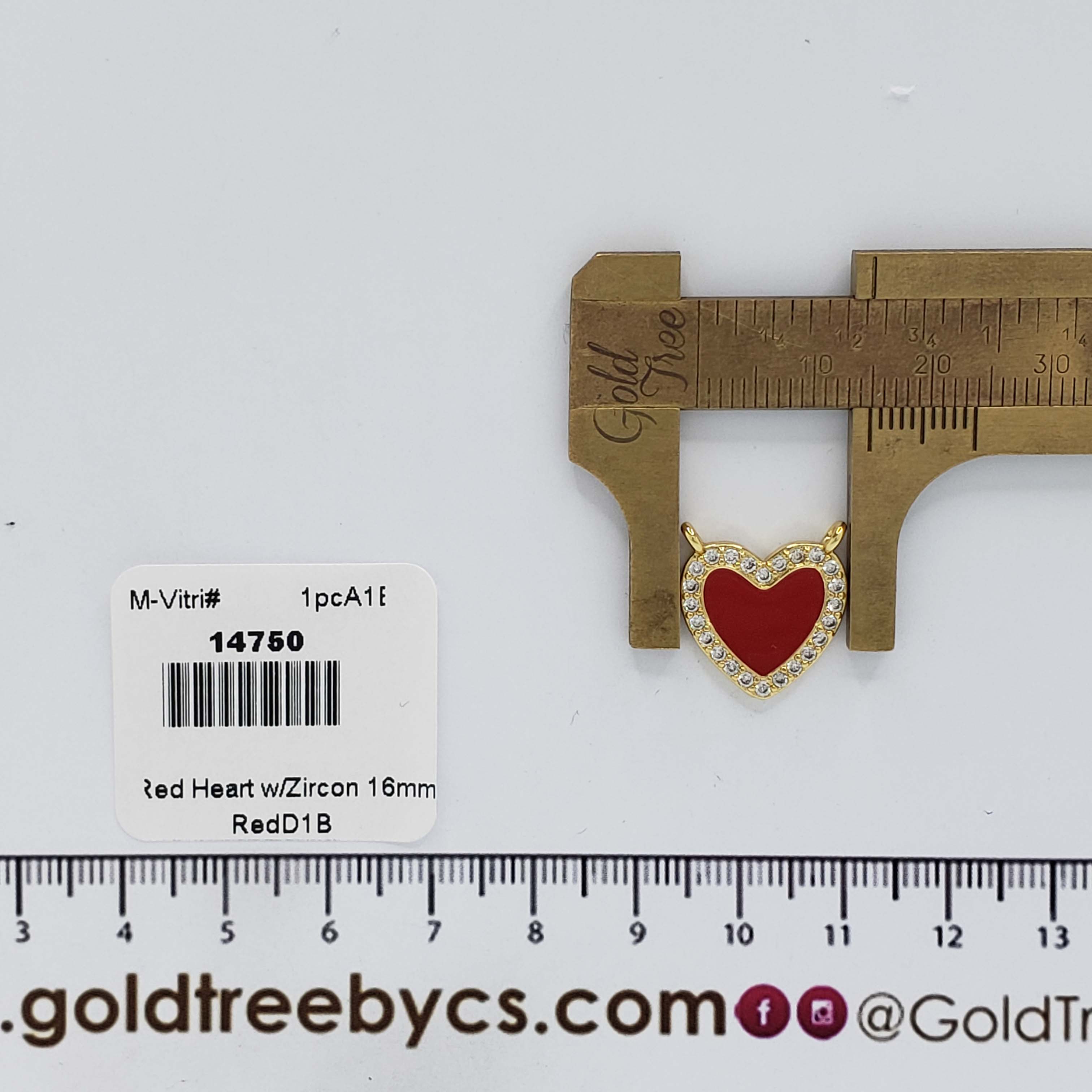 14750 16mm Red Heart Charm Connector with Zircon