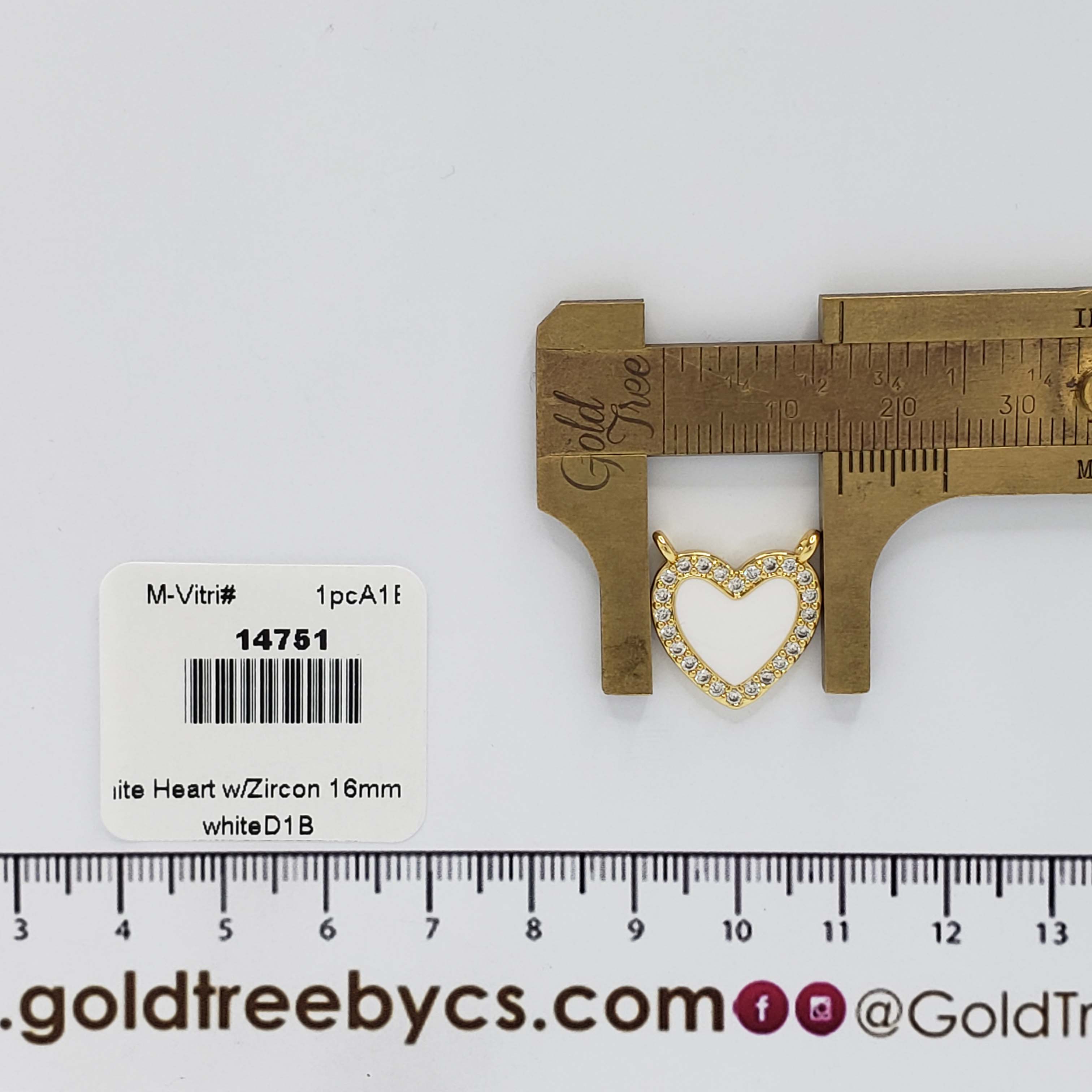 14751 16mm White Heart Charm Connector with Zircon